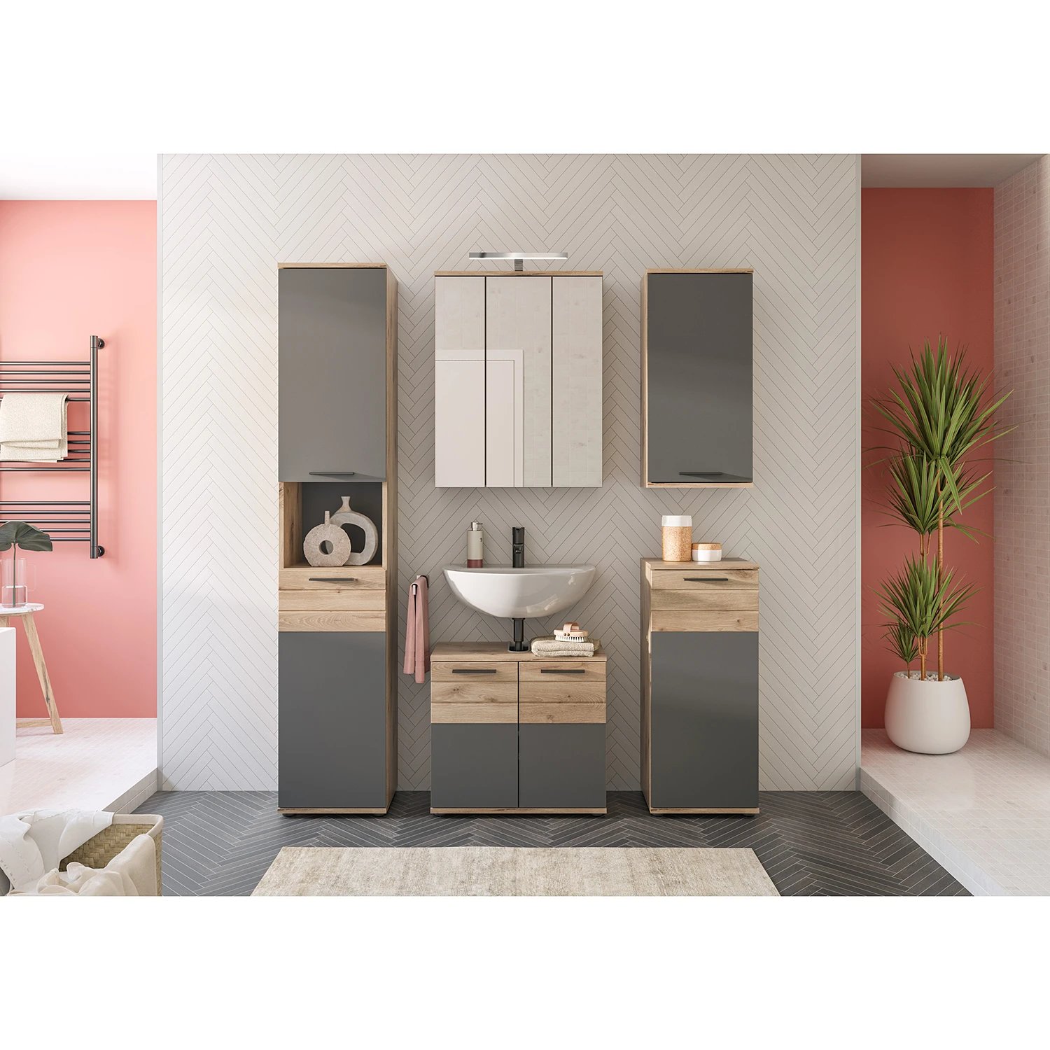 Schrank Holz Braun Grau