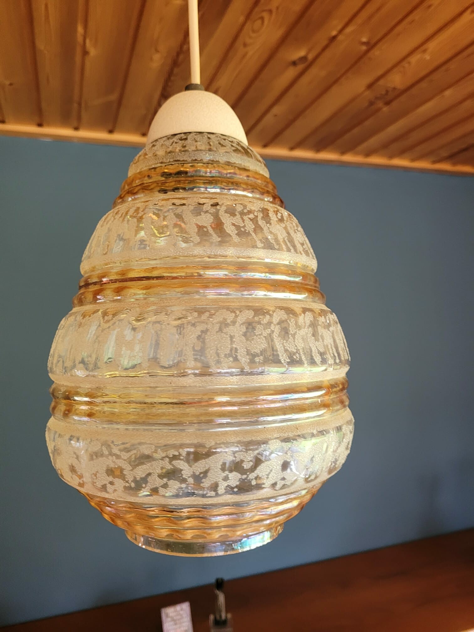 Vintage Hängelampe 70er Jahre Glas Rosa