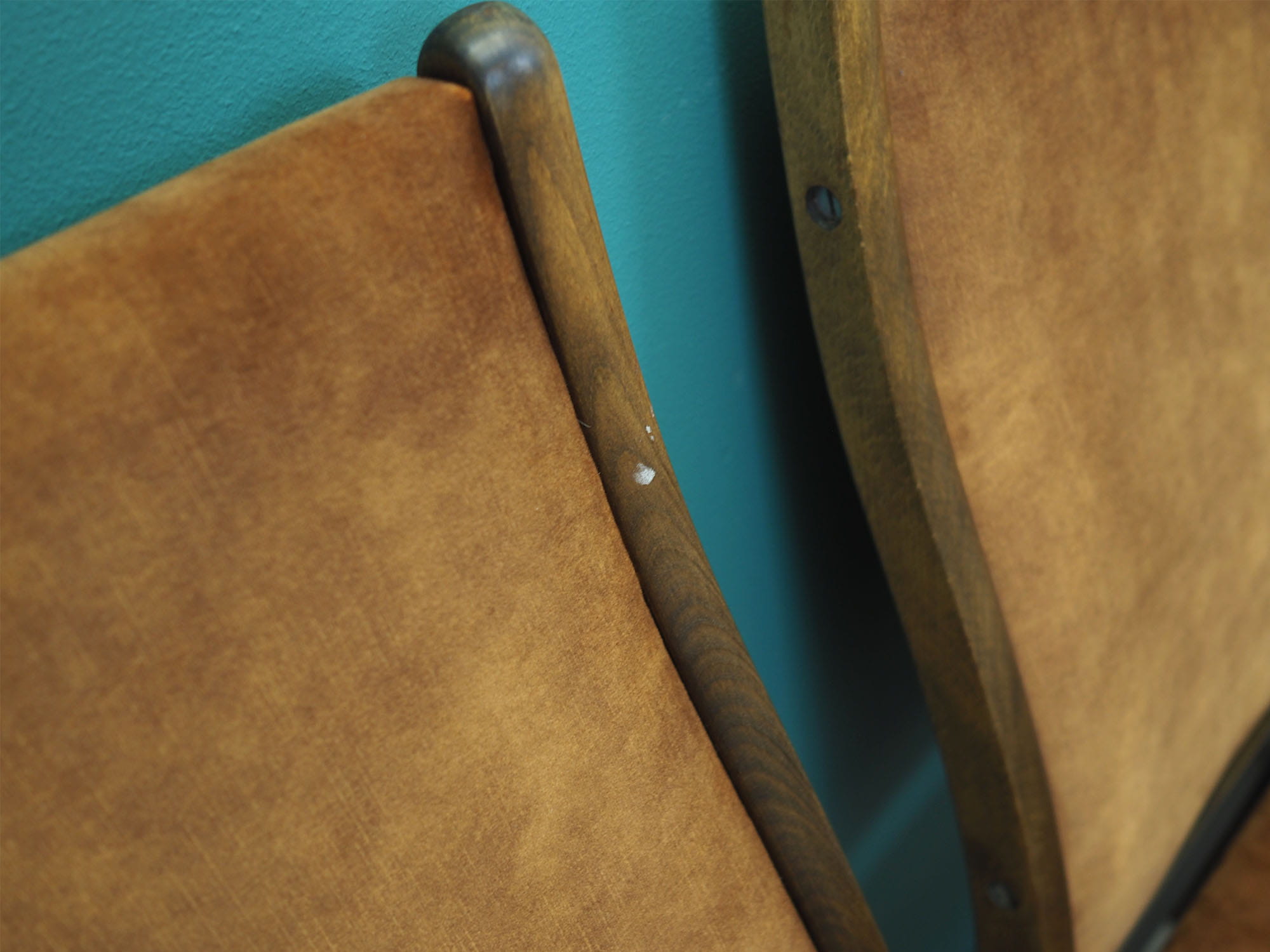 6x Chair Beech wood Velvet Brown 1960s