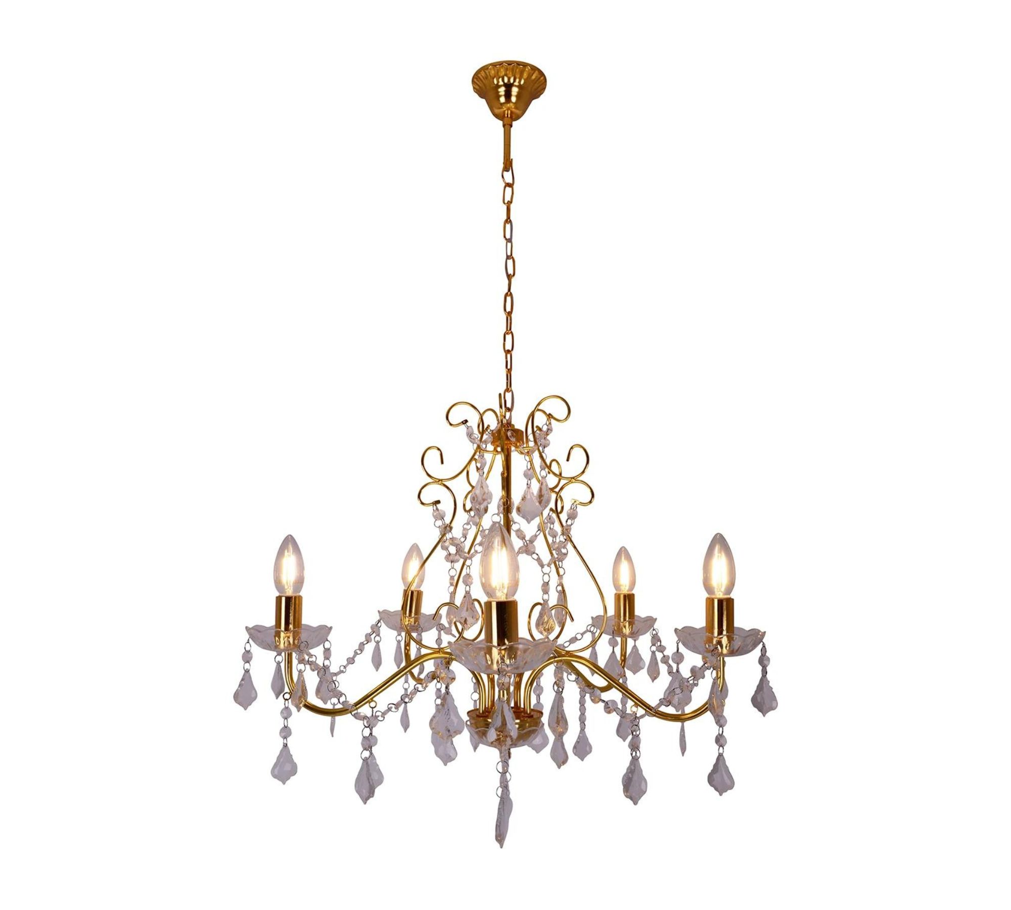 Kronleuchter 5-flammig Glas Aluminium Gold