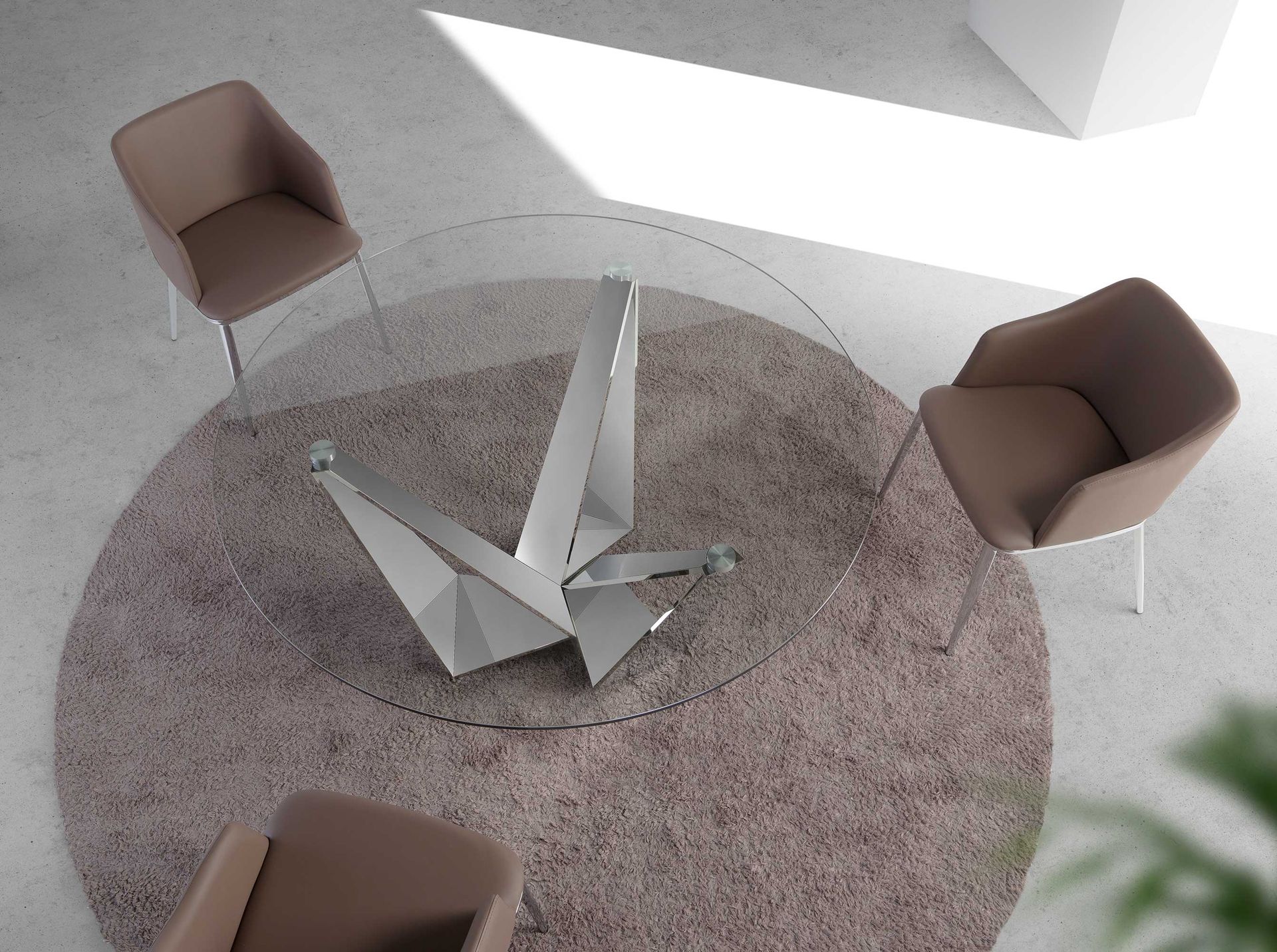 Round dining table Glass Chrome Silver Ø 150cm