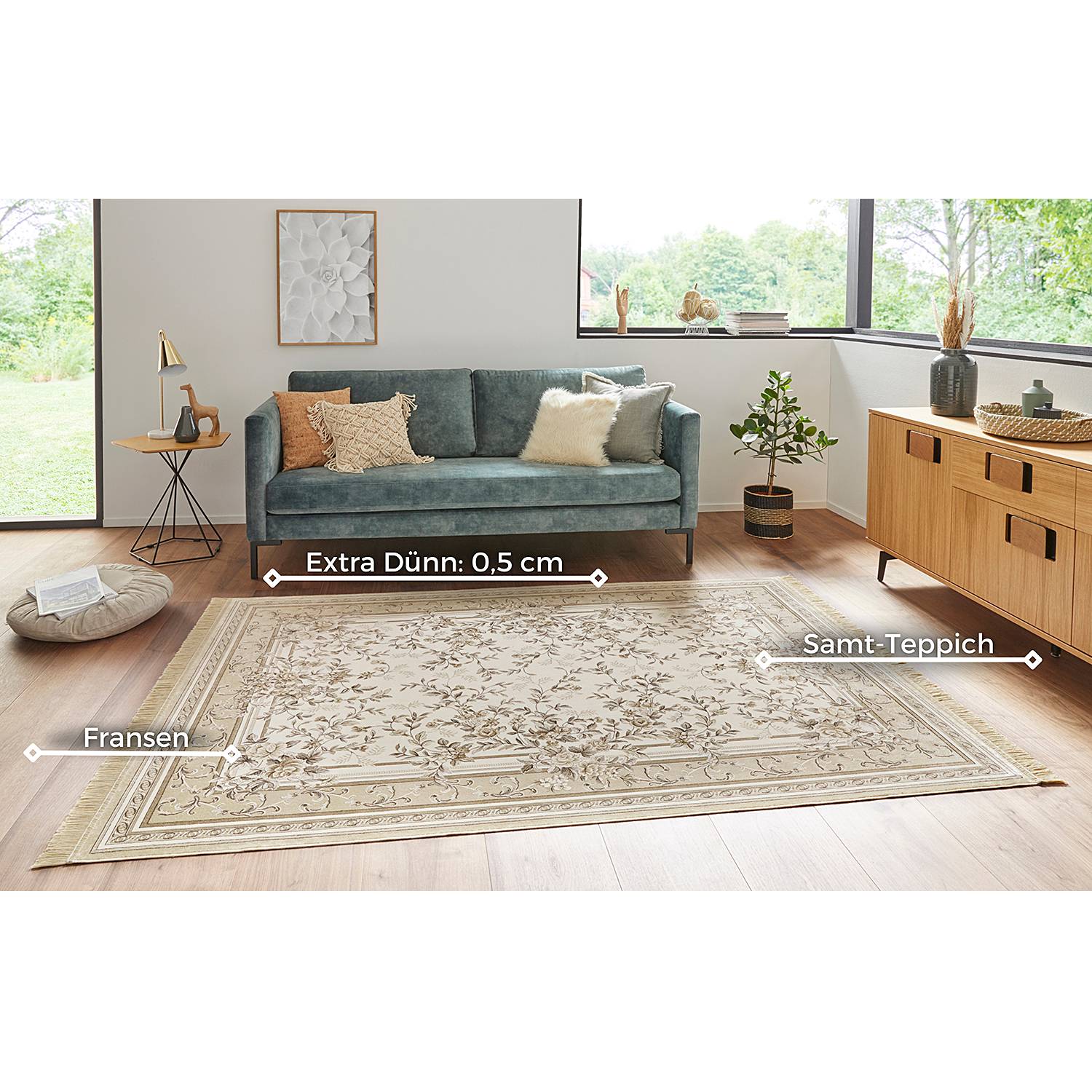 Antik Flowers Kurzflorteppich Baumwolle Beige 95 x 140 cm