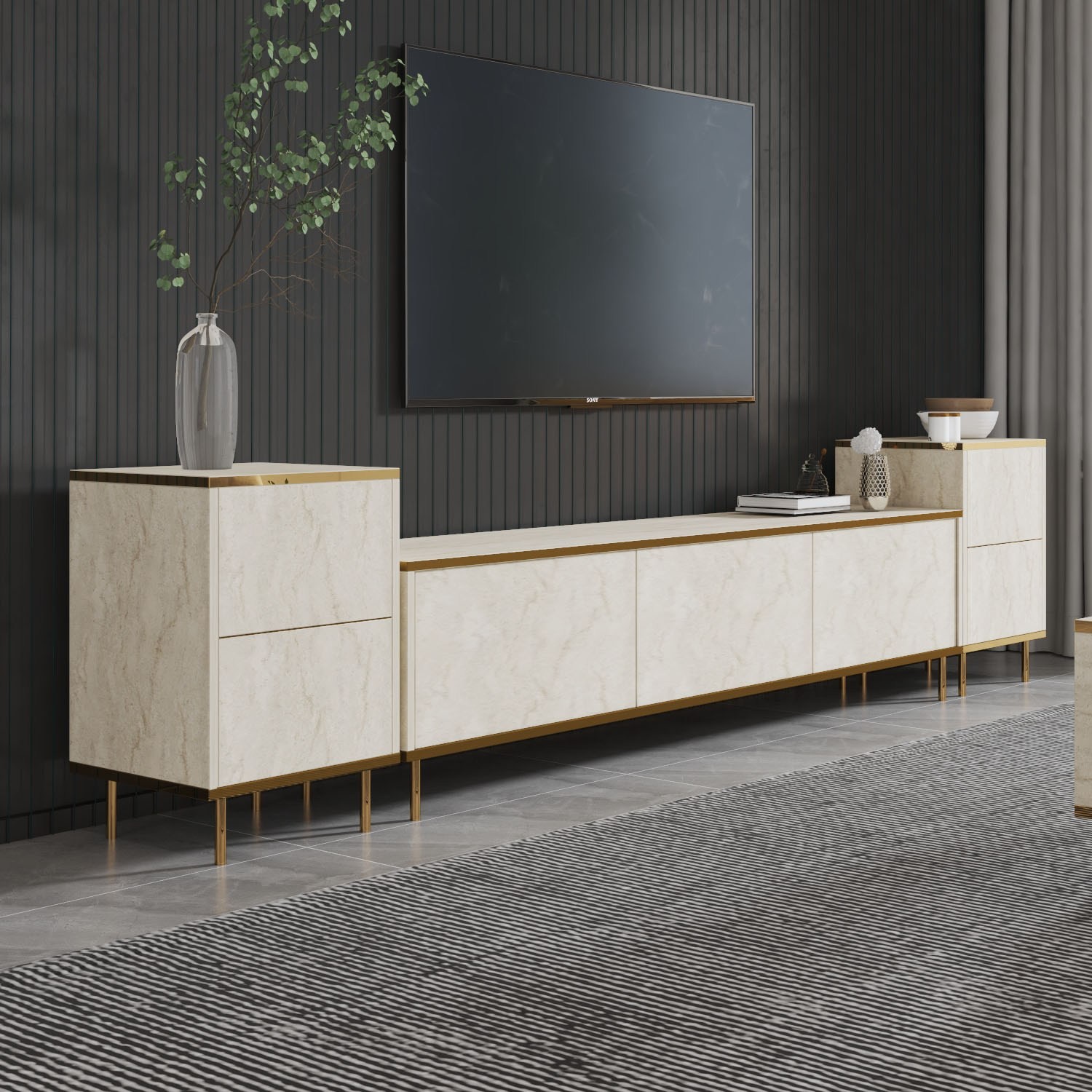 Imaj TV-Schrank Holz Travertine Gold