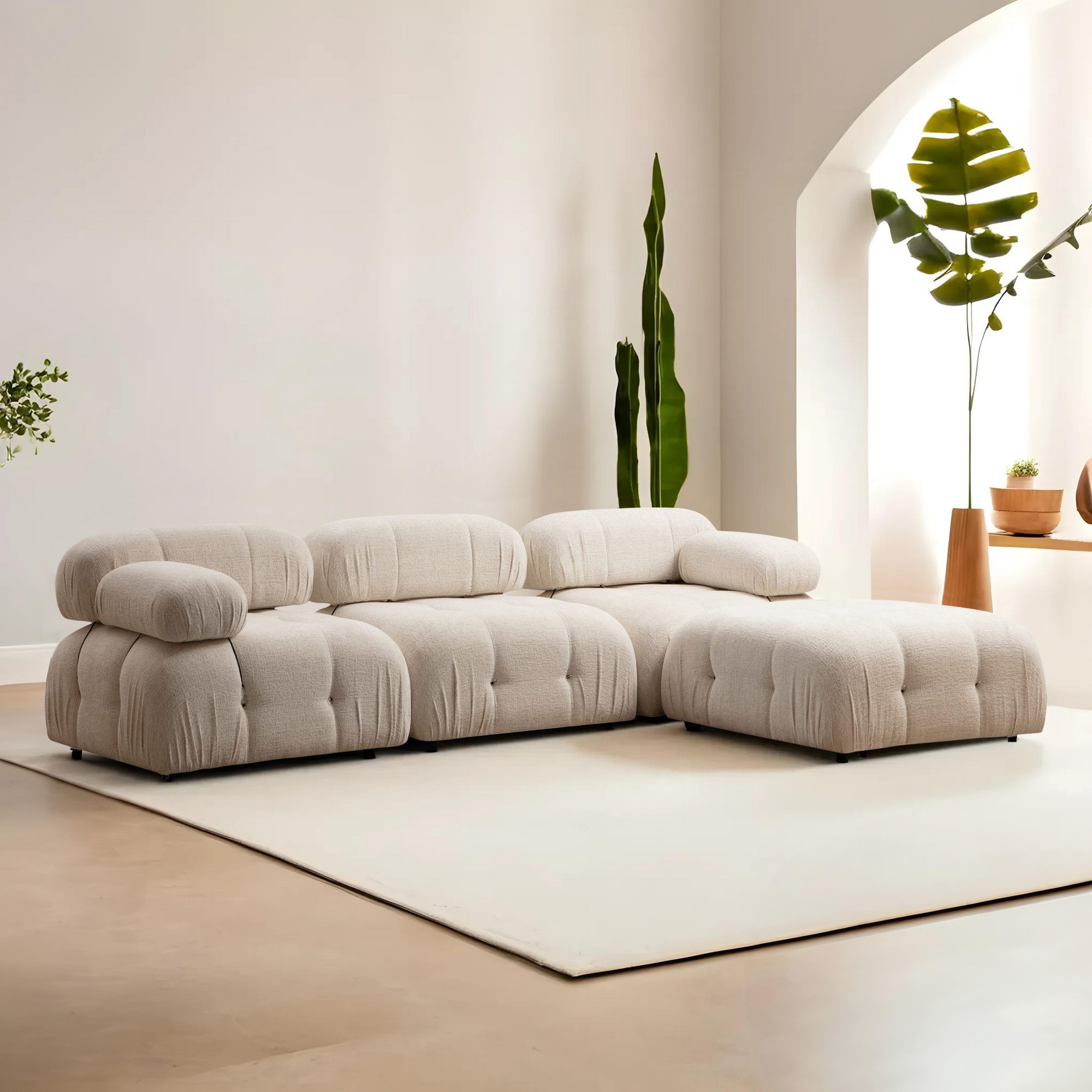 Ecksofa Bouclé Creme