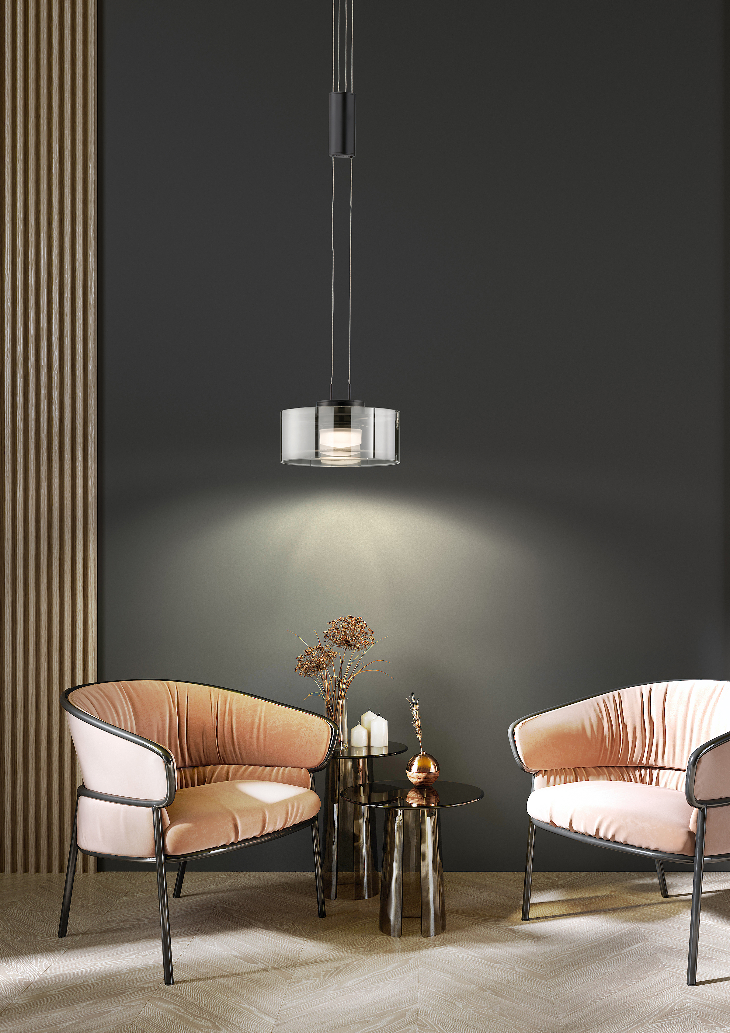 LED-Pendelleuchte Lavin Eisen Rauchglas Schwarz