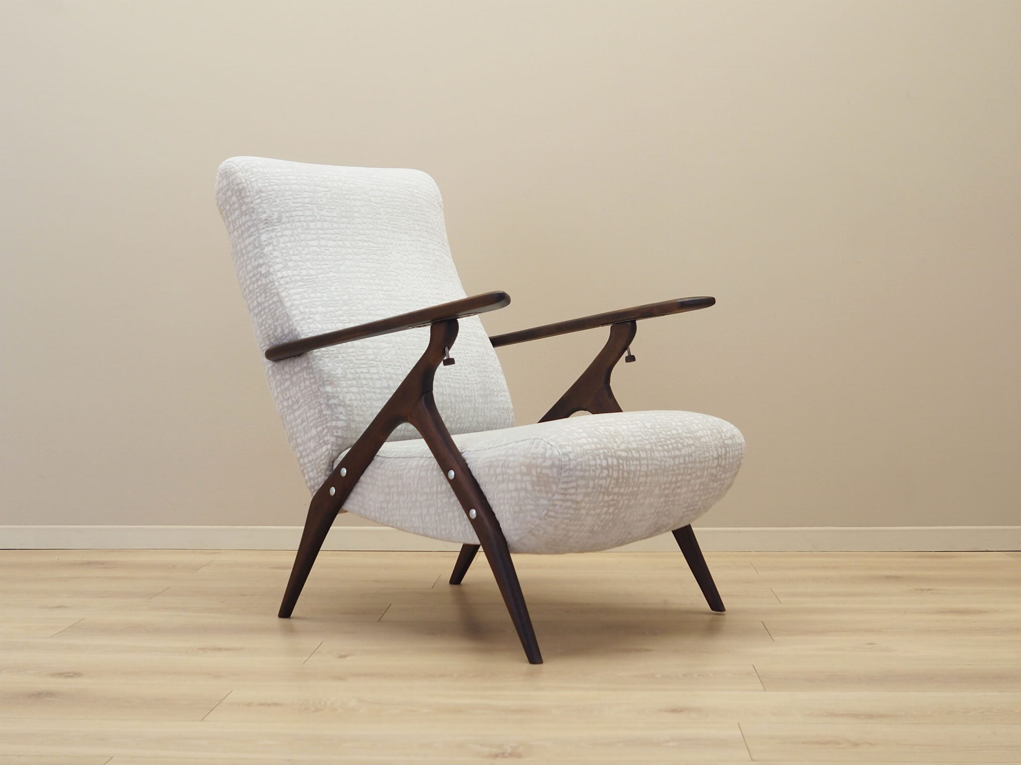 Vintage armchair beech wood textile white 1970s