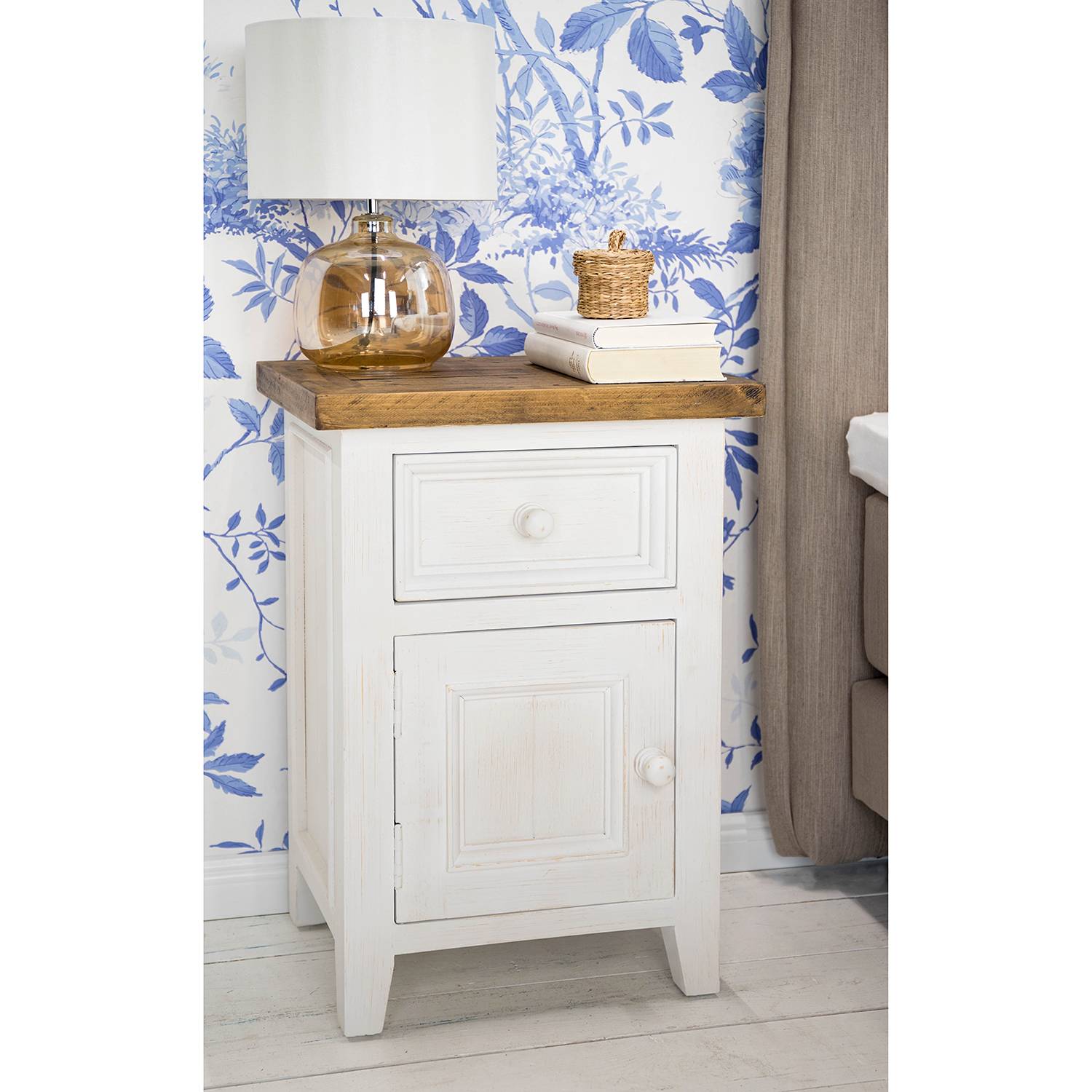 Balignton Nachtkommode Kiefer Massivholz Weiß