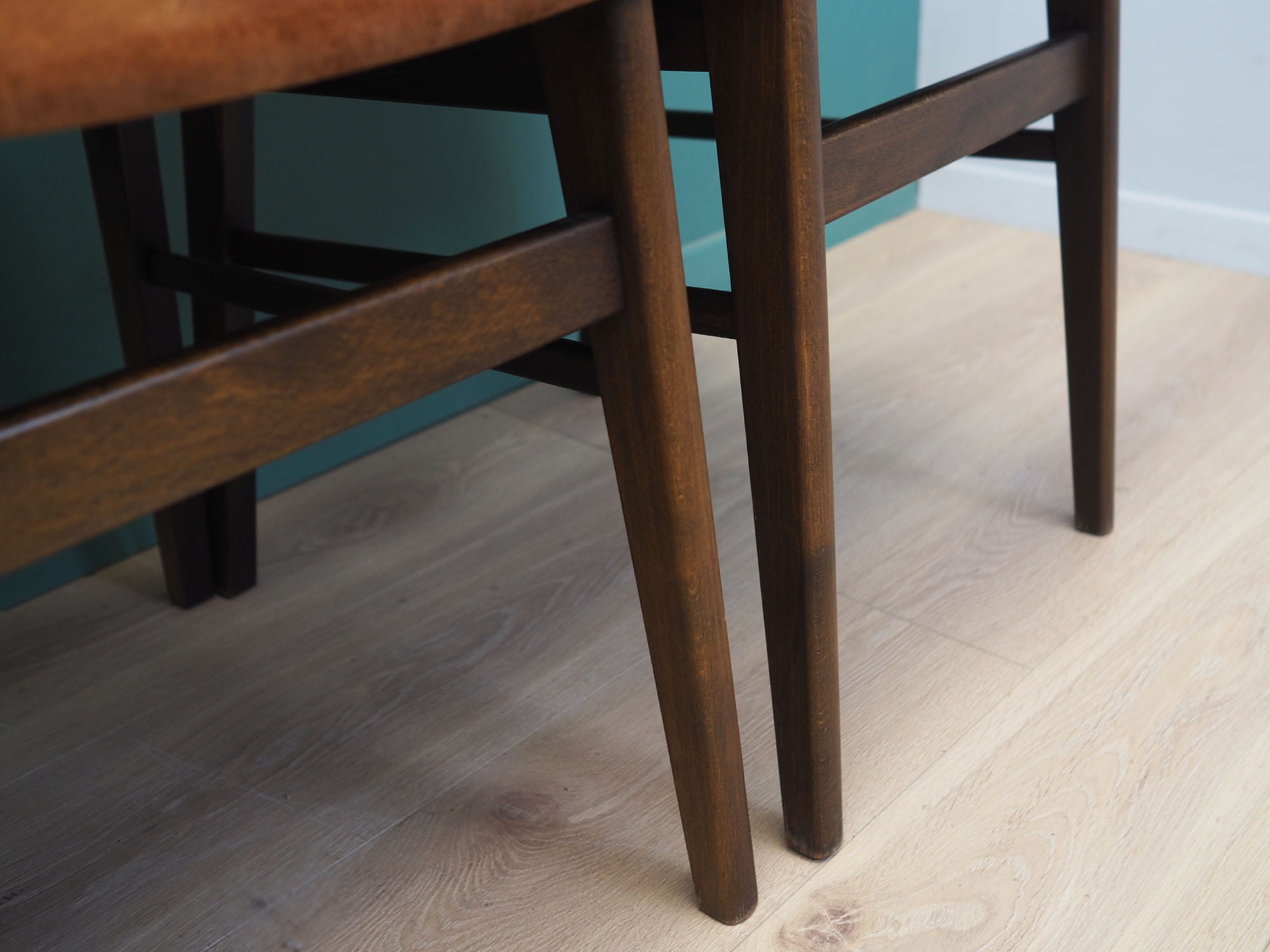 6x Chair Beech wood Velvet Brown 1960s