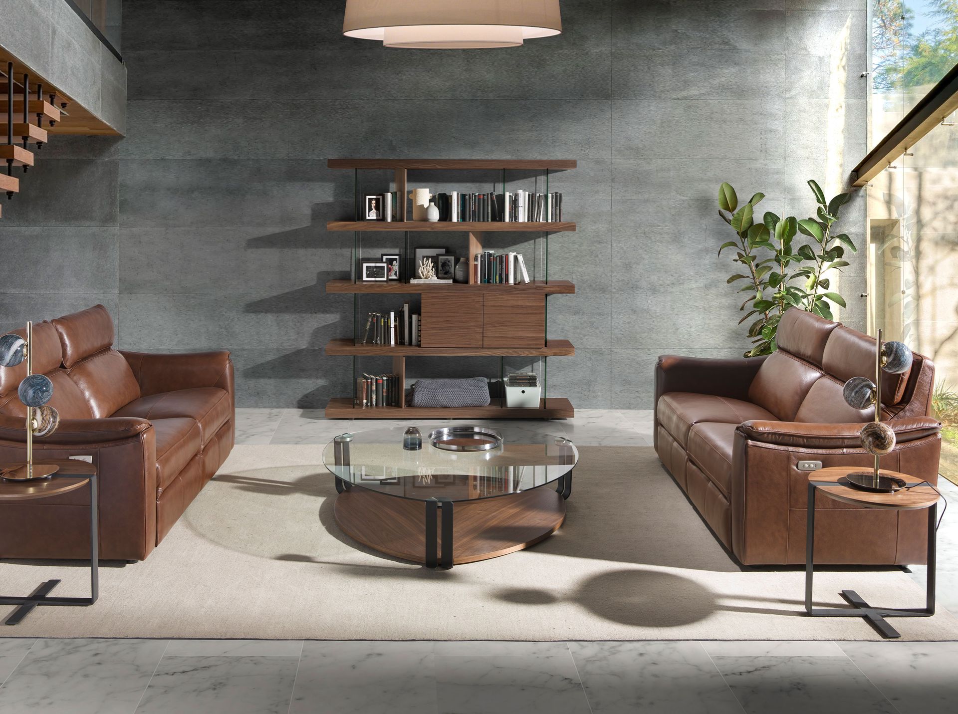 Round side table walnut steel