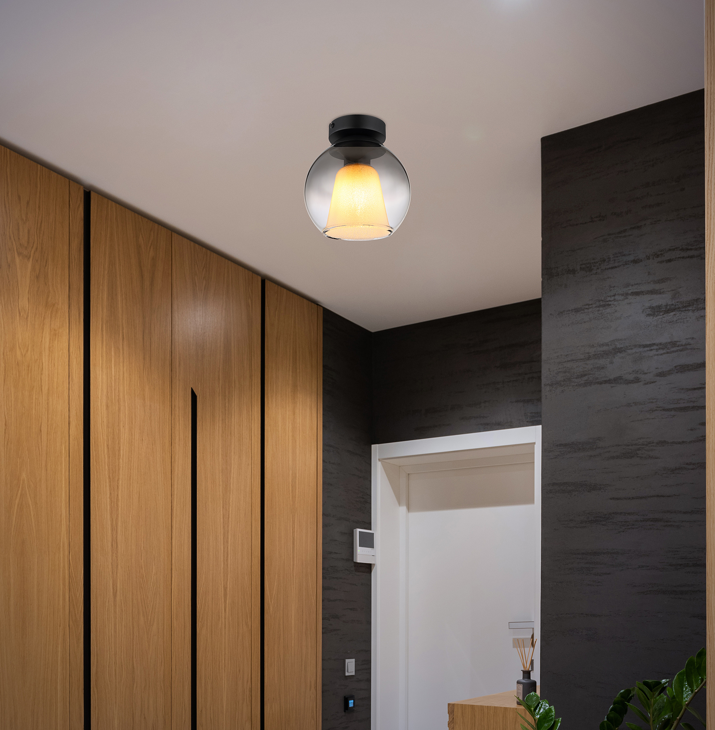 Barry Typ B Deckenleuchte 1-flammig Rauchglas Eisen