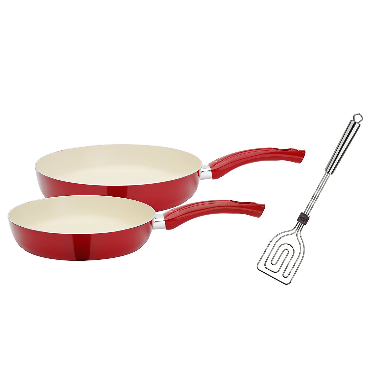 Pfannen-Set Ceramica 3-teilig inkl. Pfannenwender Rot