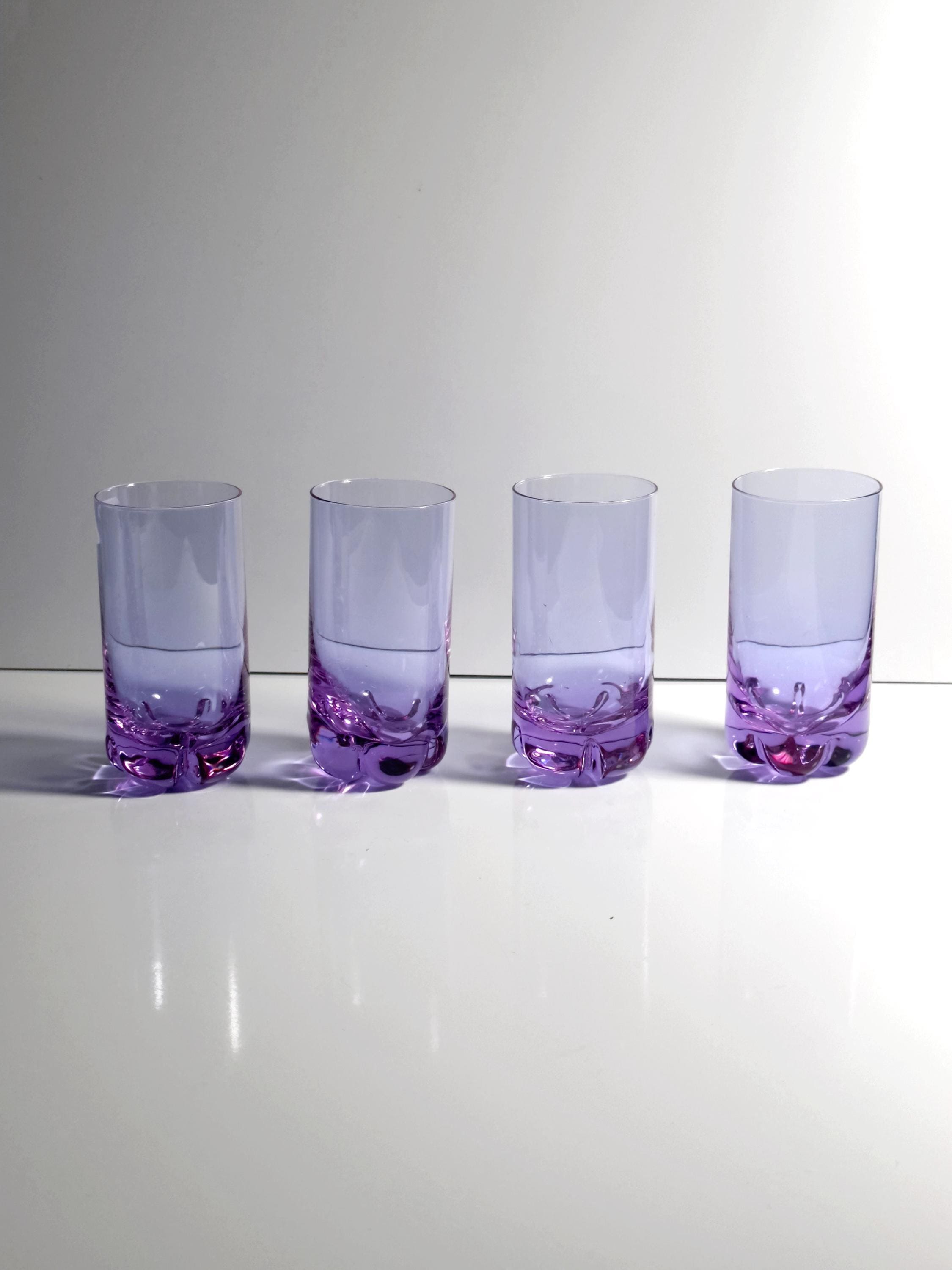 4x Vintage Drinking Glass Alexandrite Glass Lilac 70s