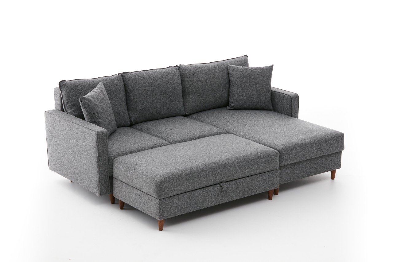 Eva Sofa Récamiere Rechts mit Hocker Grau