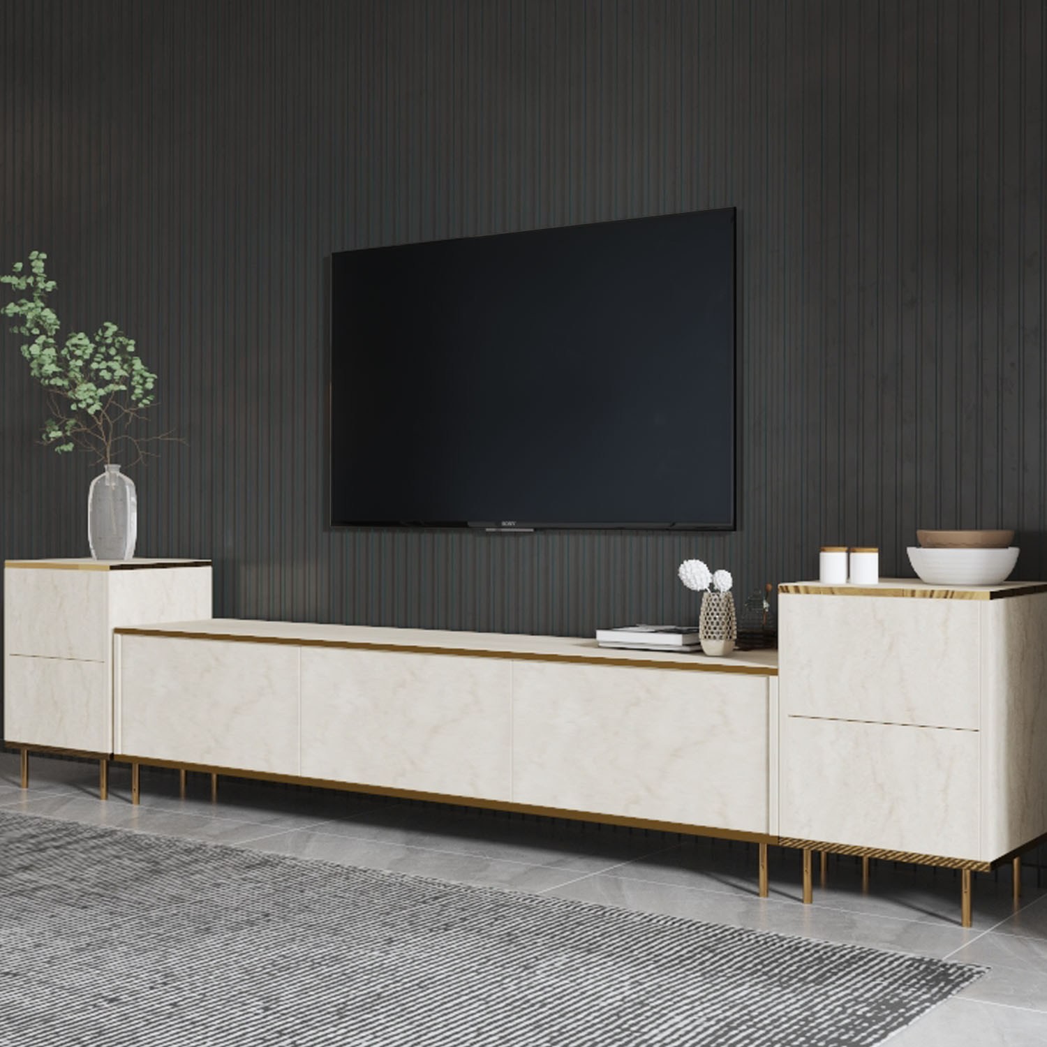 Imaj TV-Schrank Holz Travertine Gold