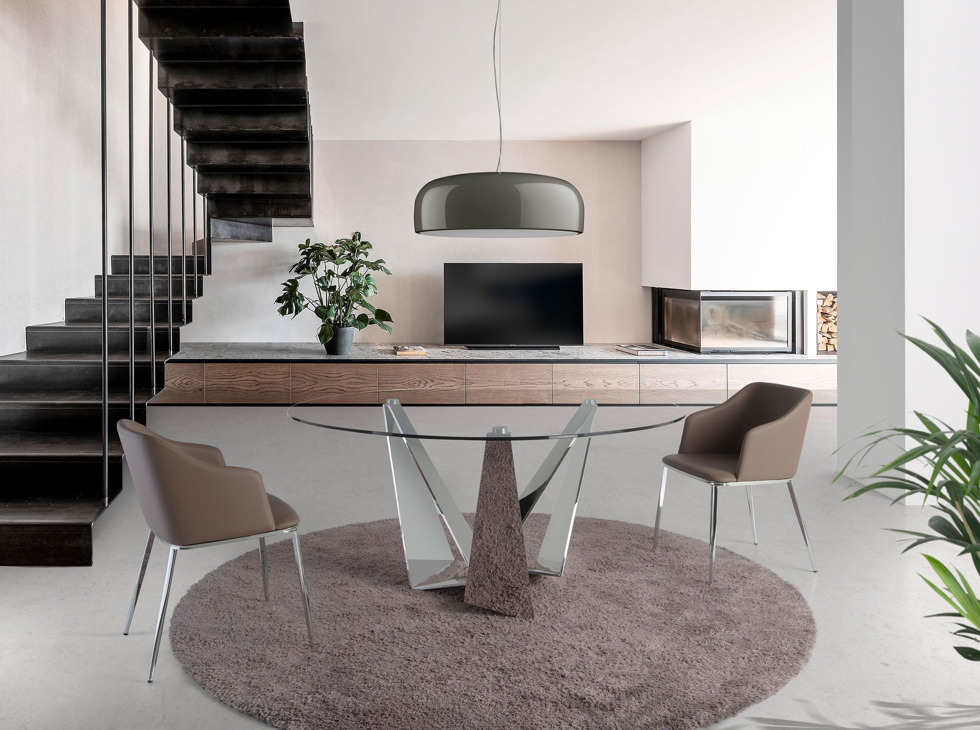 Round dining table Glass Chrome Silver Ø 150cm