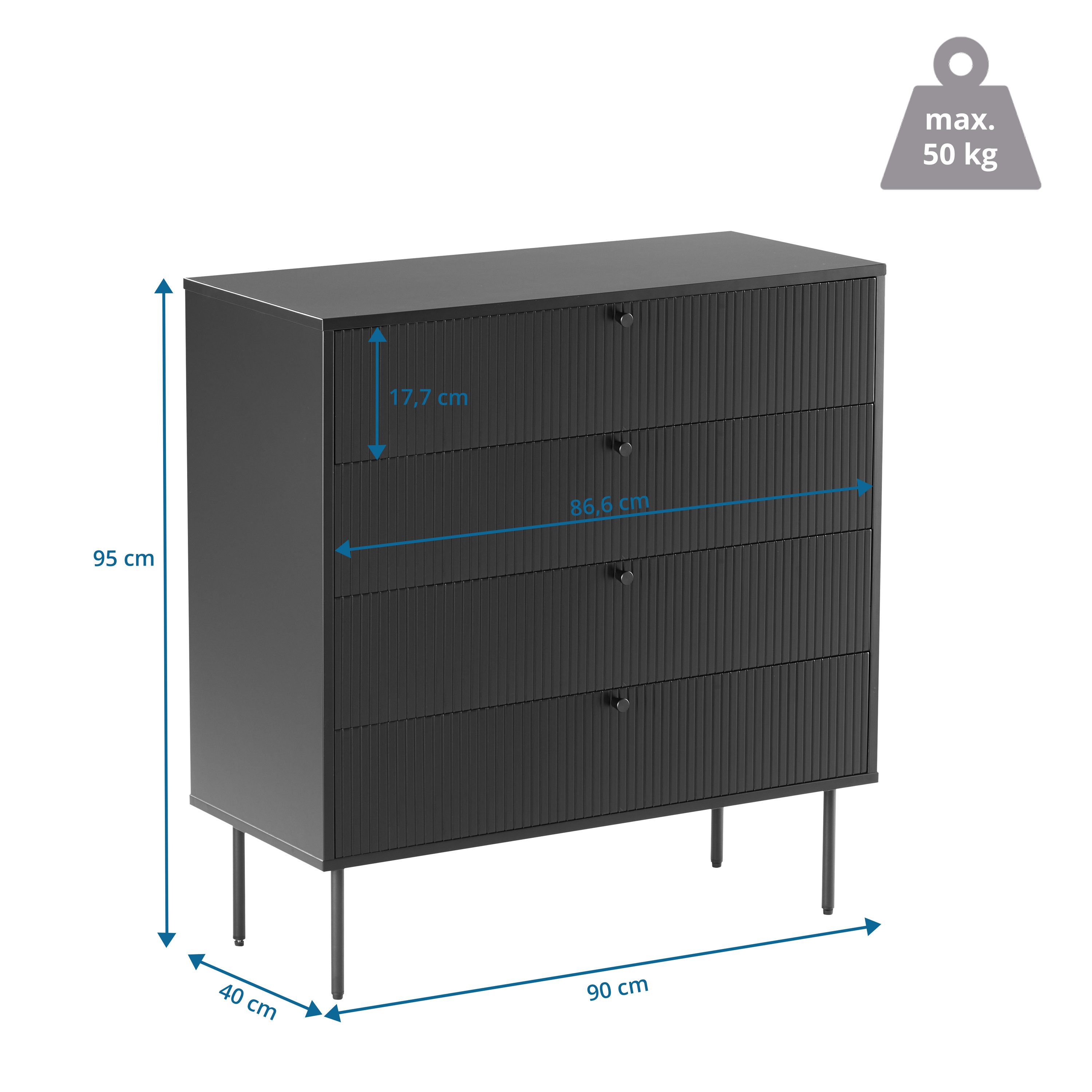 KARBY K Kommode 4 Schubladen Holz Schwarz