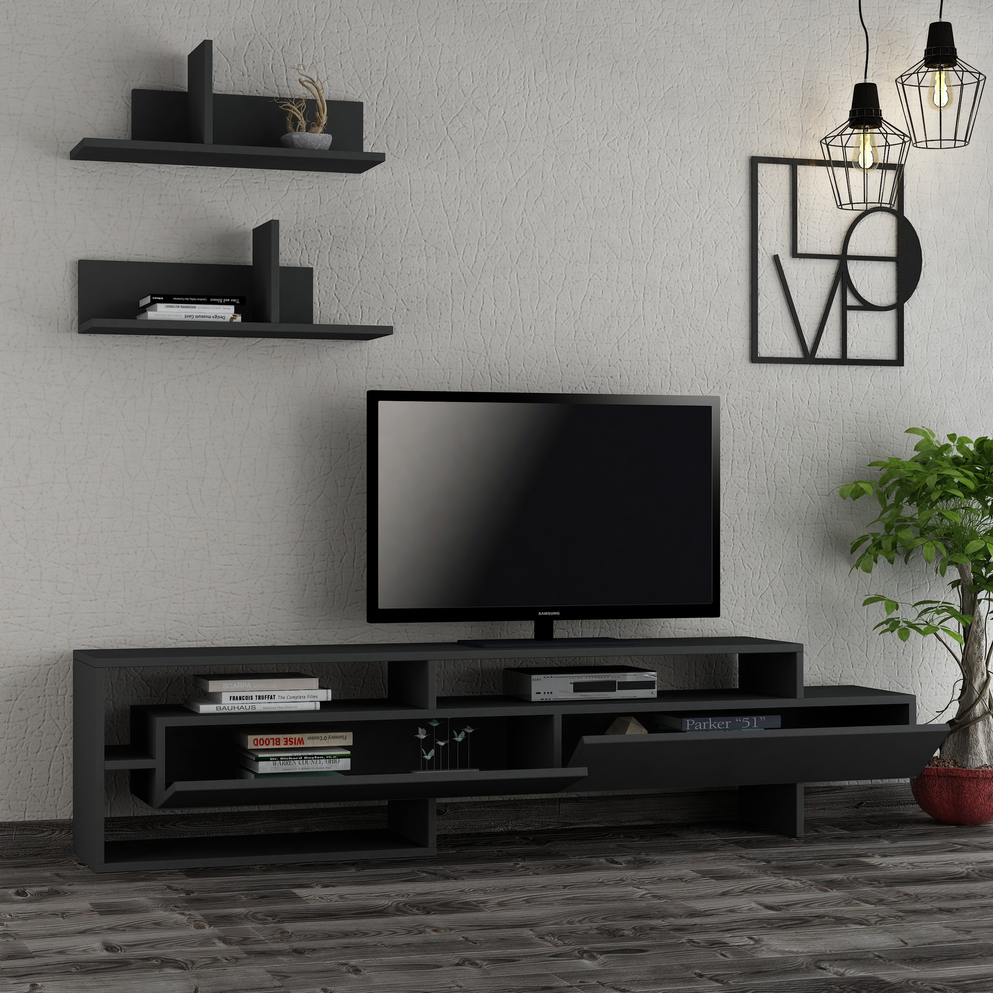 Gara Lowboard with Wall Shelf Anthracite