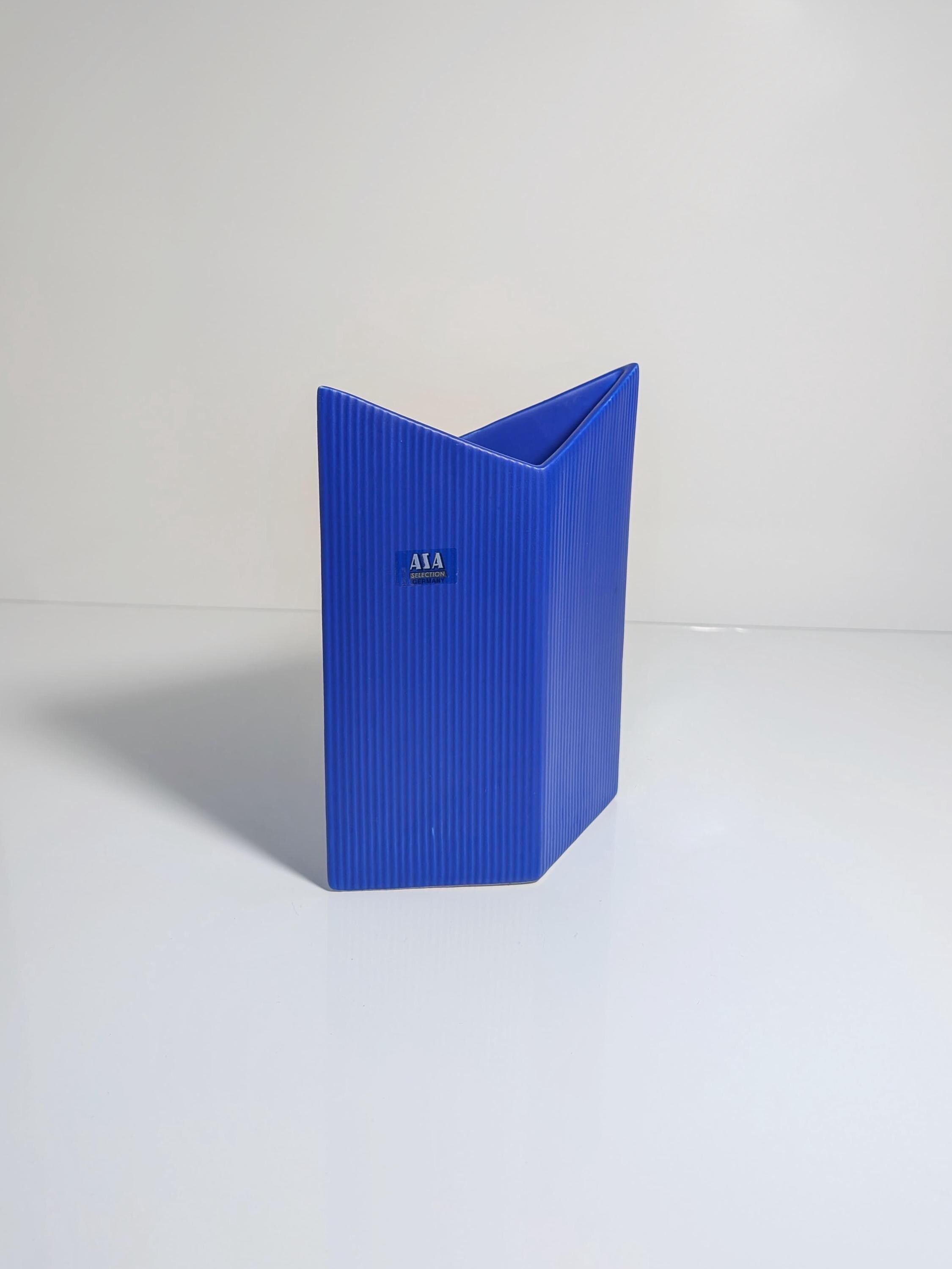 Vintage Postmodern Blumenvase Keramik Blau 1990er Jahre