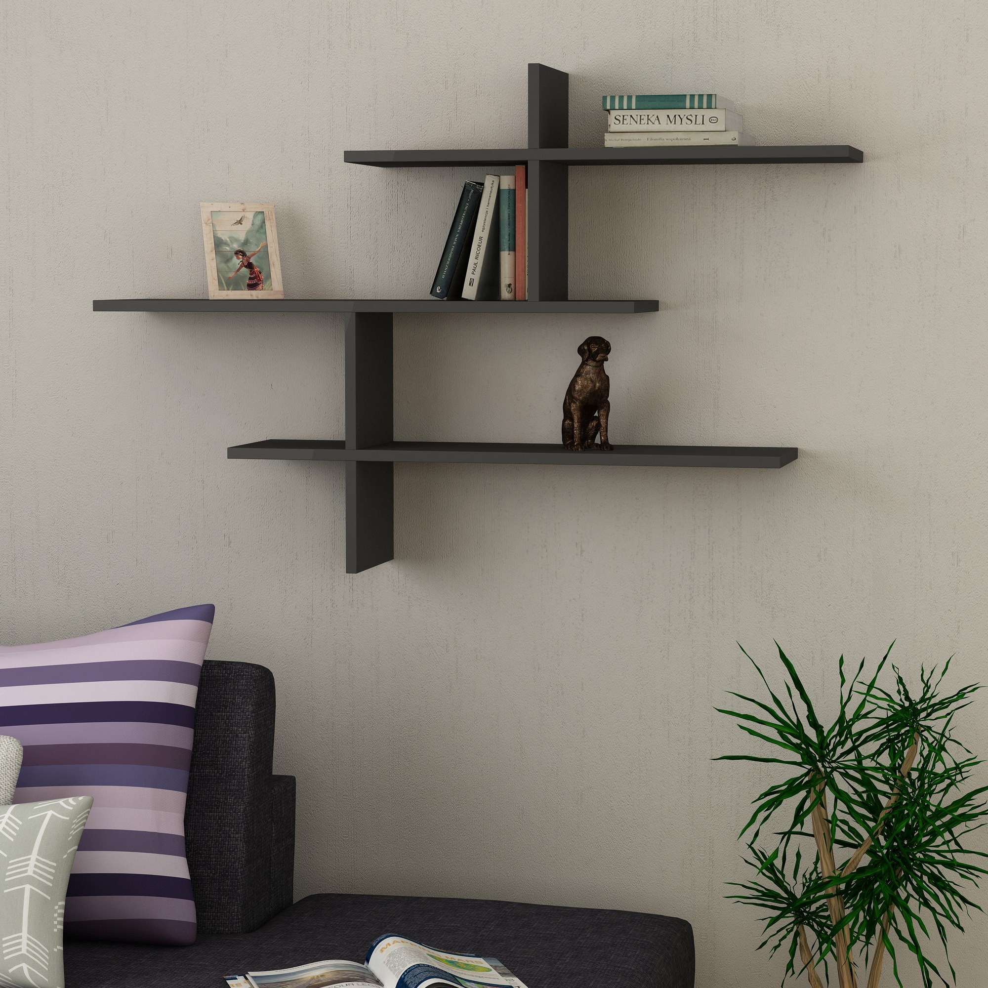 Leo Wall shelf Wood veneer Anthracite