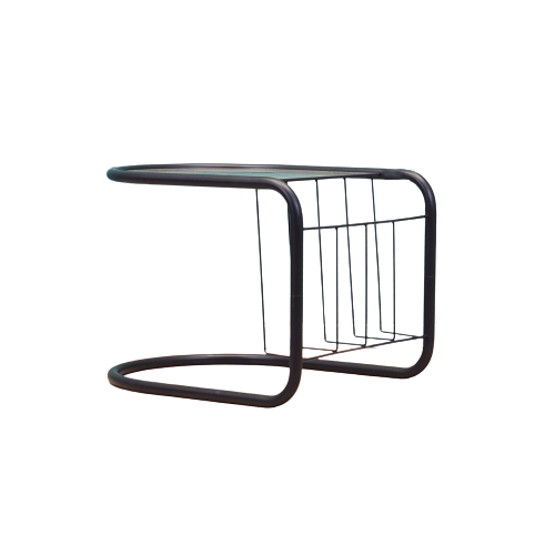 Vintage side table glass metal black 1970s