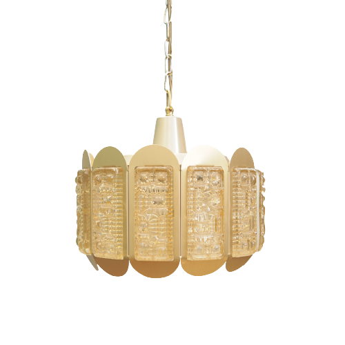 Vintage Pendant Lamp Glass Metal Gold 1960s