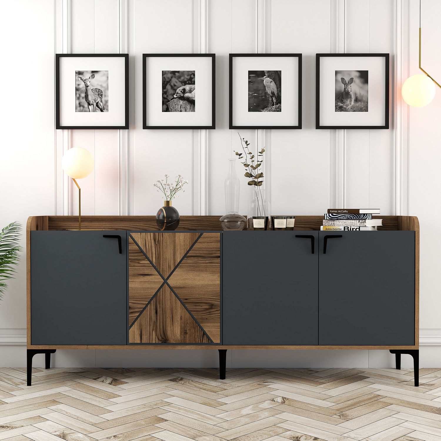 Venedik Sideboard Walnussbraun Anthrazit