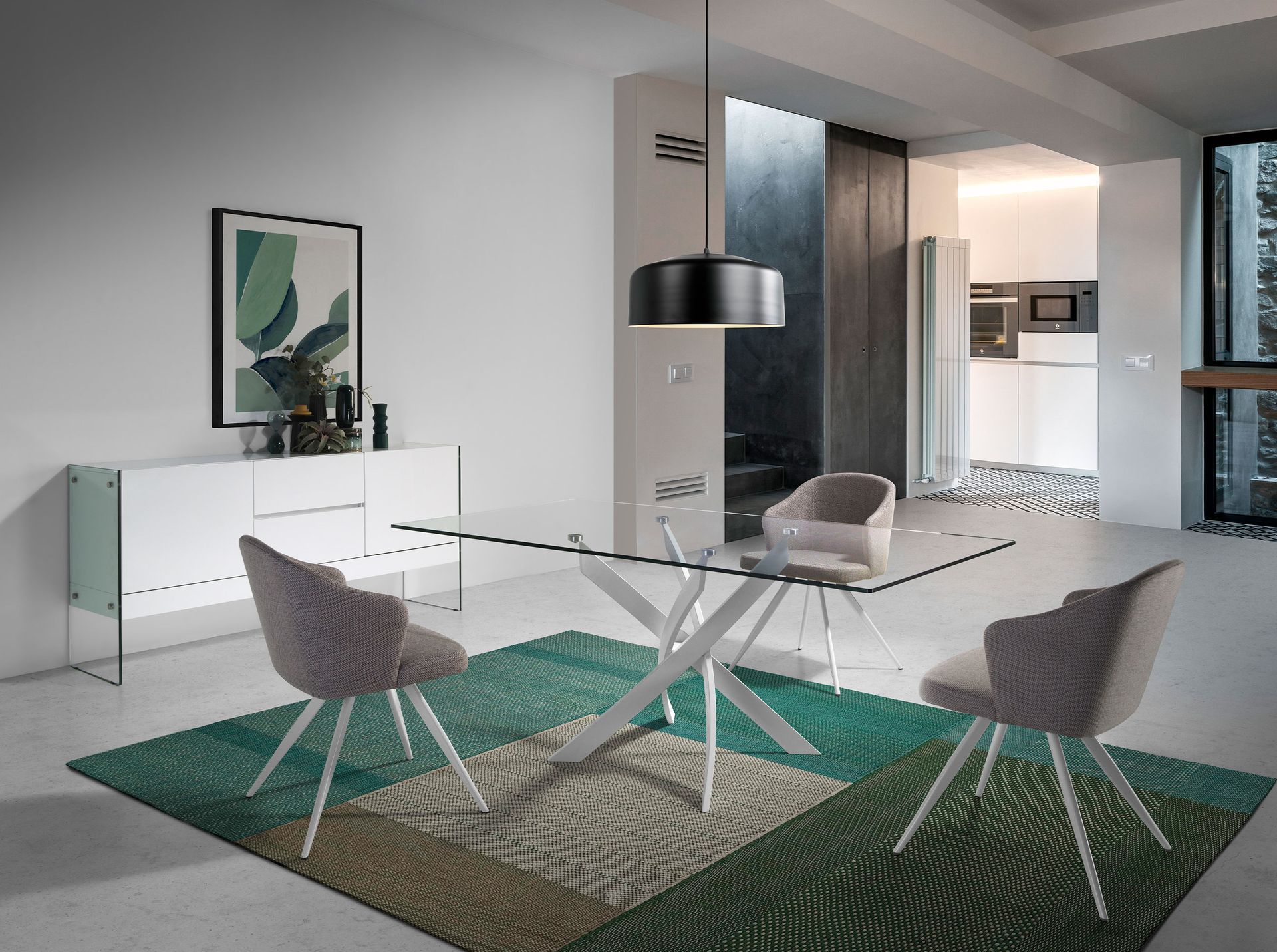 Dining table glass steel white