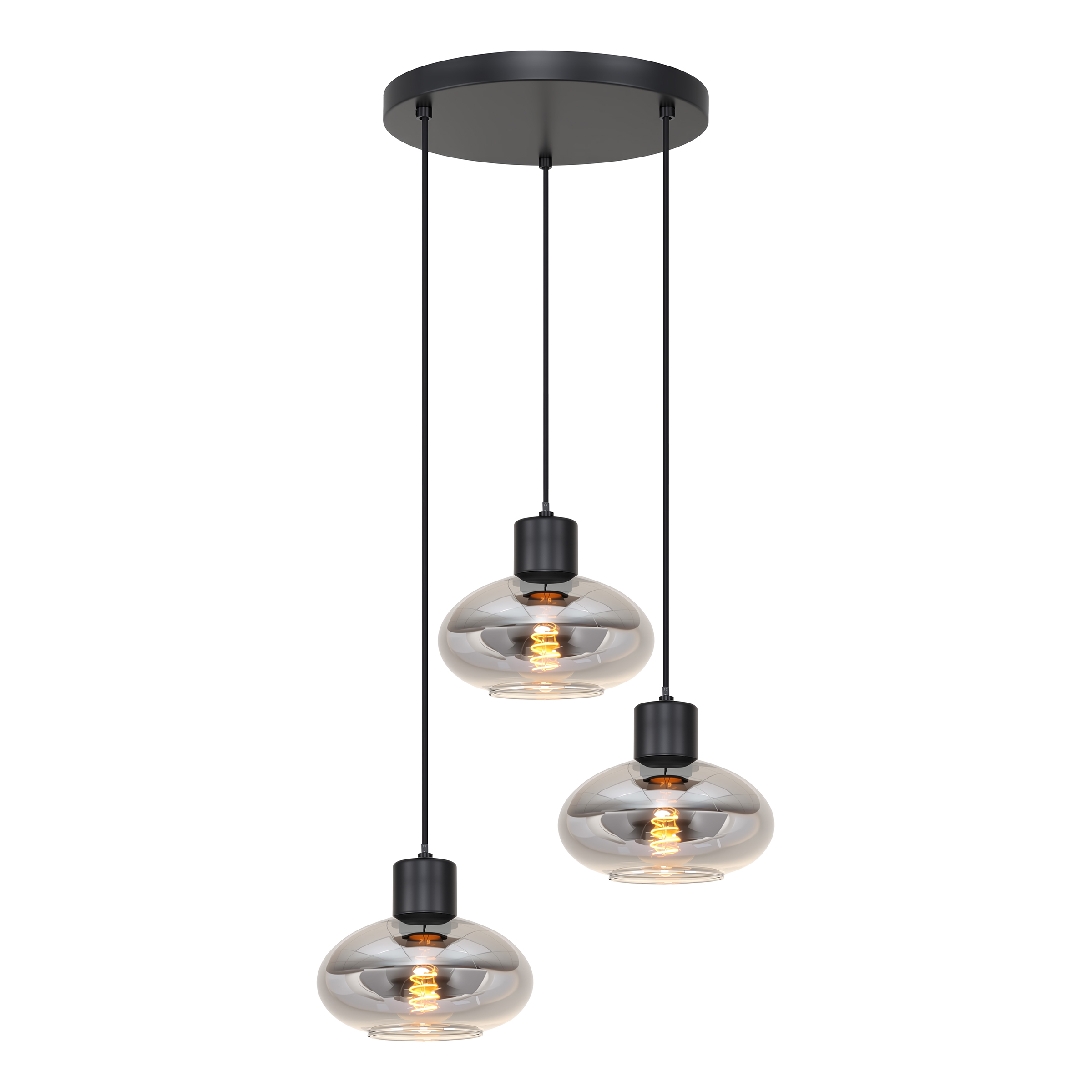 Pendant light Laport cast iron 3-light smoked glass black