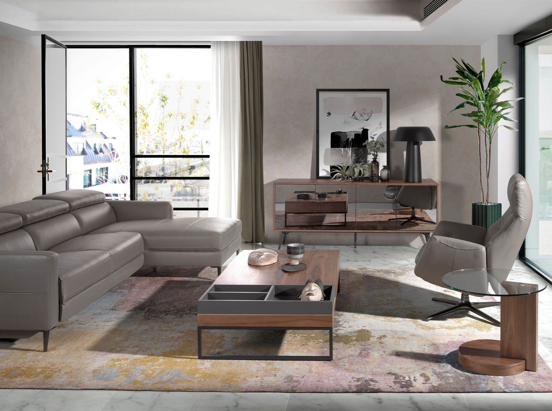 Beistelltisch Nussbaum Glas