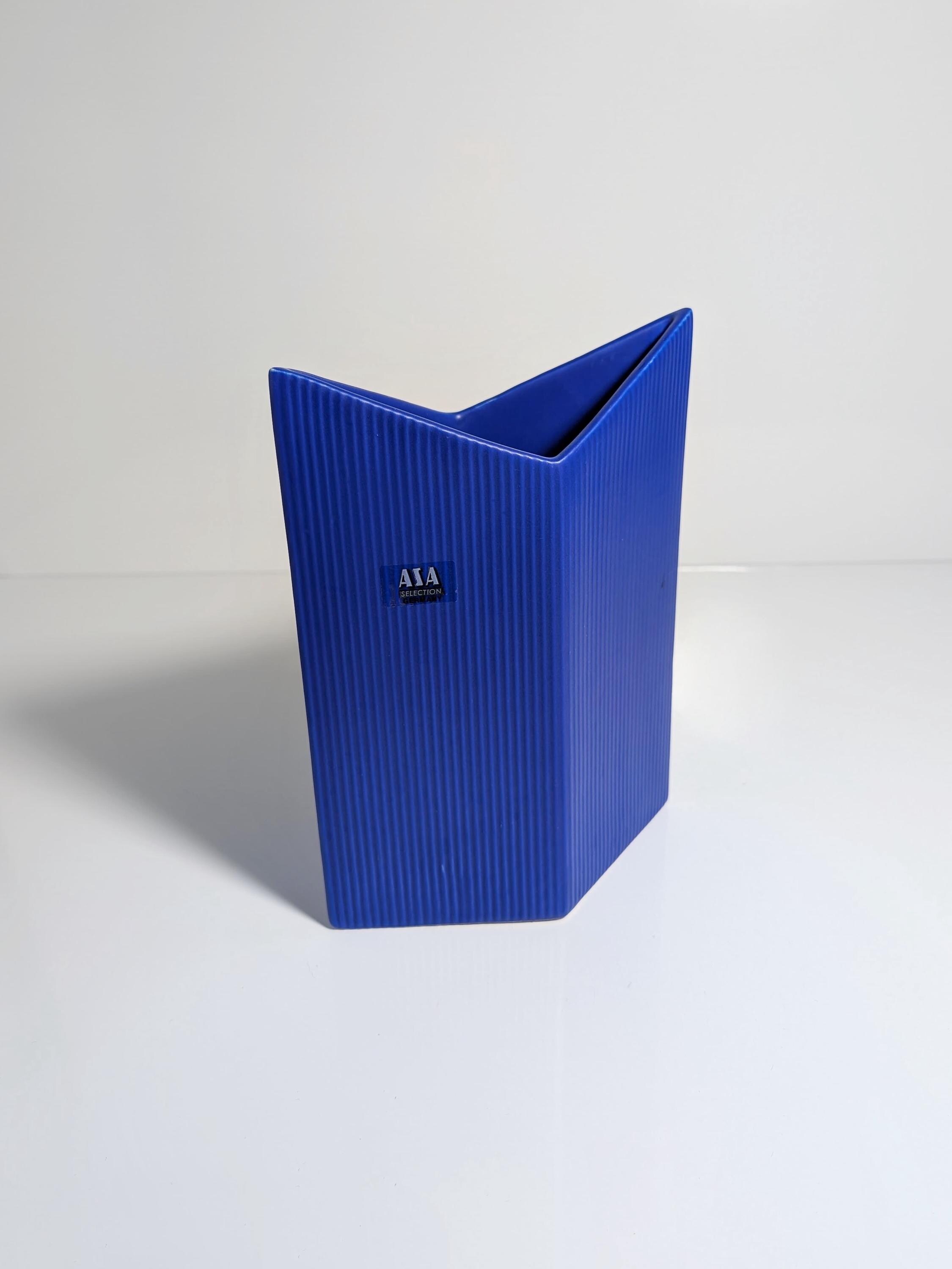 Vintage Postmodern Blumenvase Keramik Blau 1990er Jahre