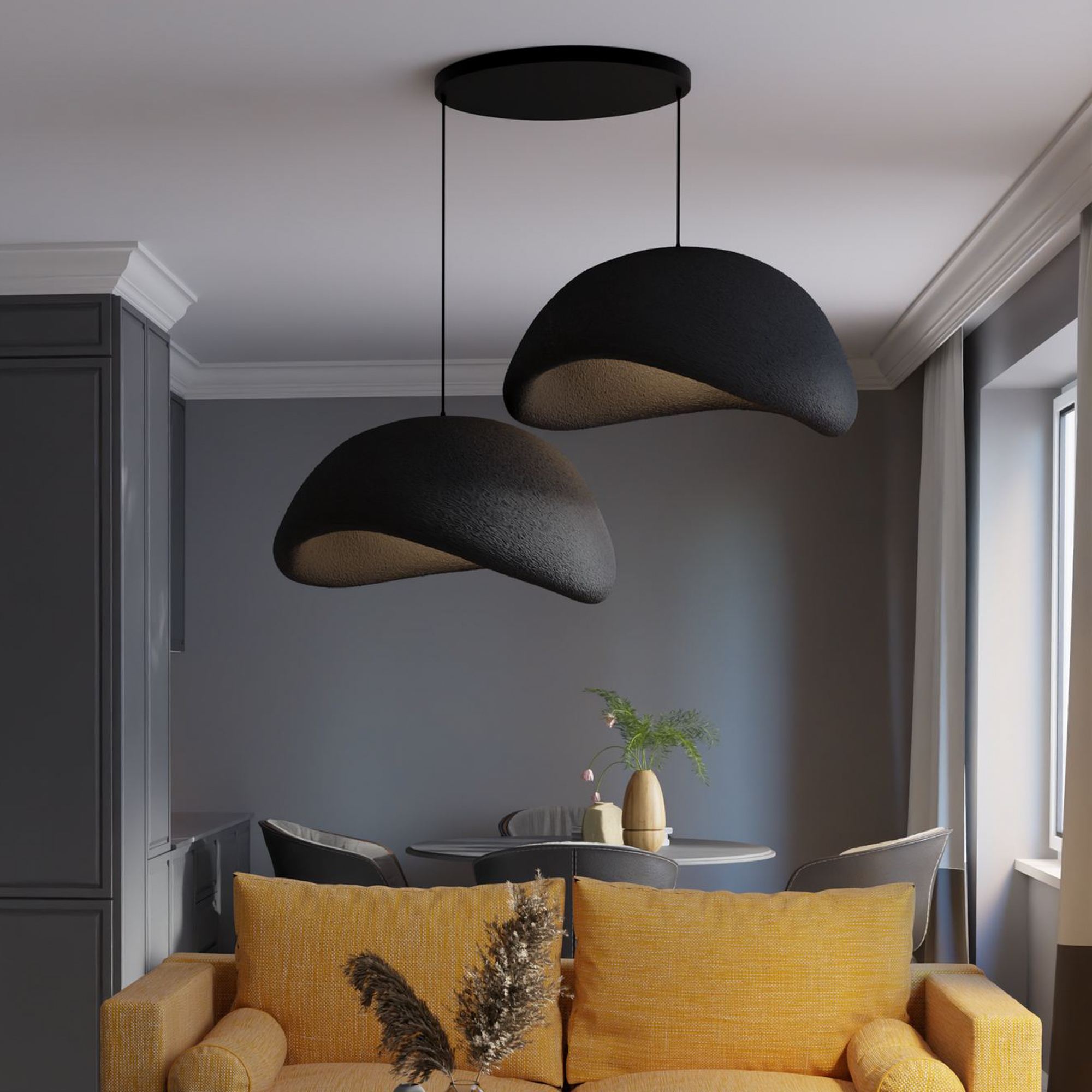 2-Flammig Wabi Sabi Driftgrains Pendelleuchte Schwarz