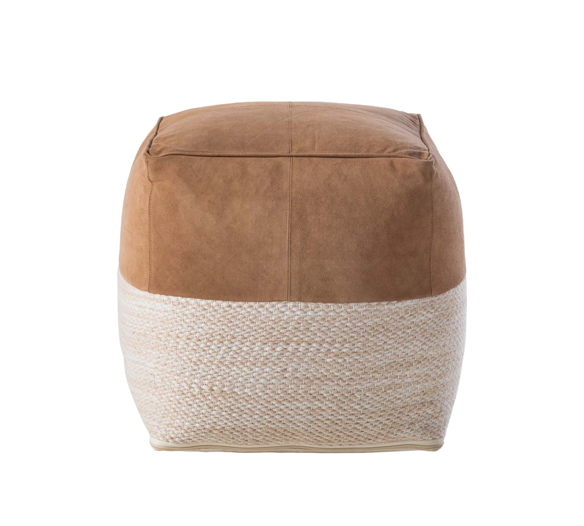 Pouf Echtleder Webstoff Braun Beige