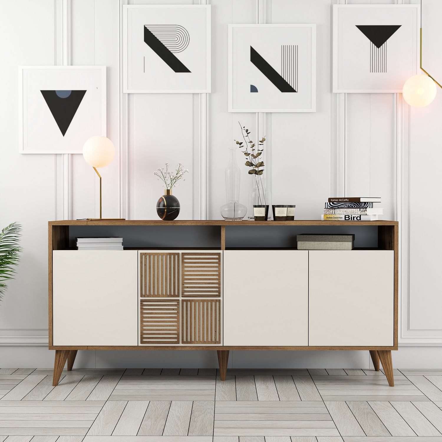 Milan Sideboard Walnussbraun Creme 160cm