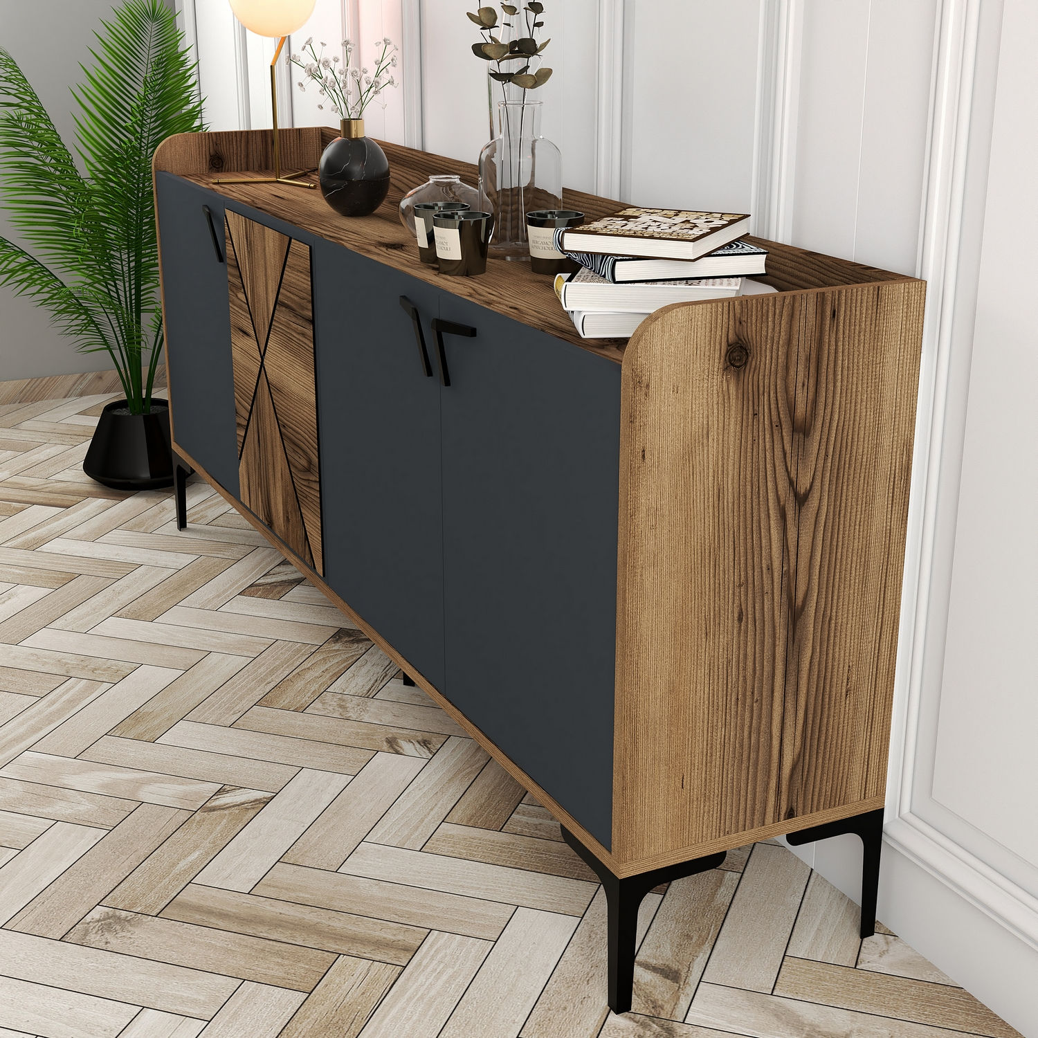 Venedik Sideboard Walnussbraun Anthrazit