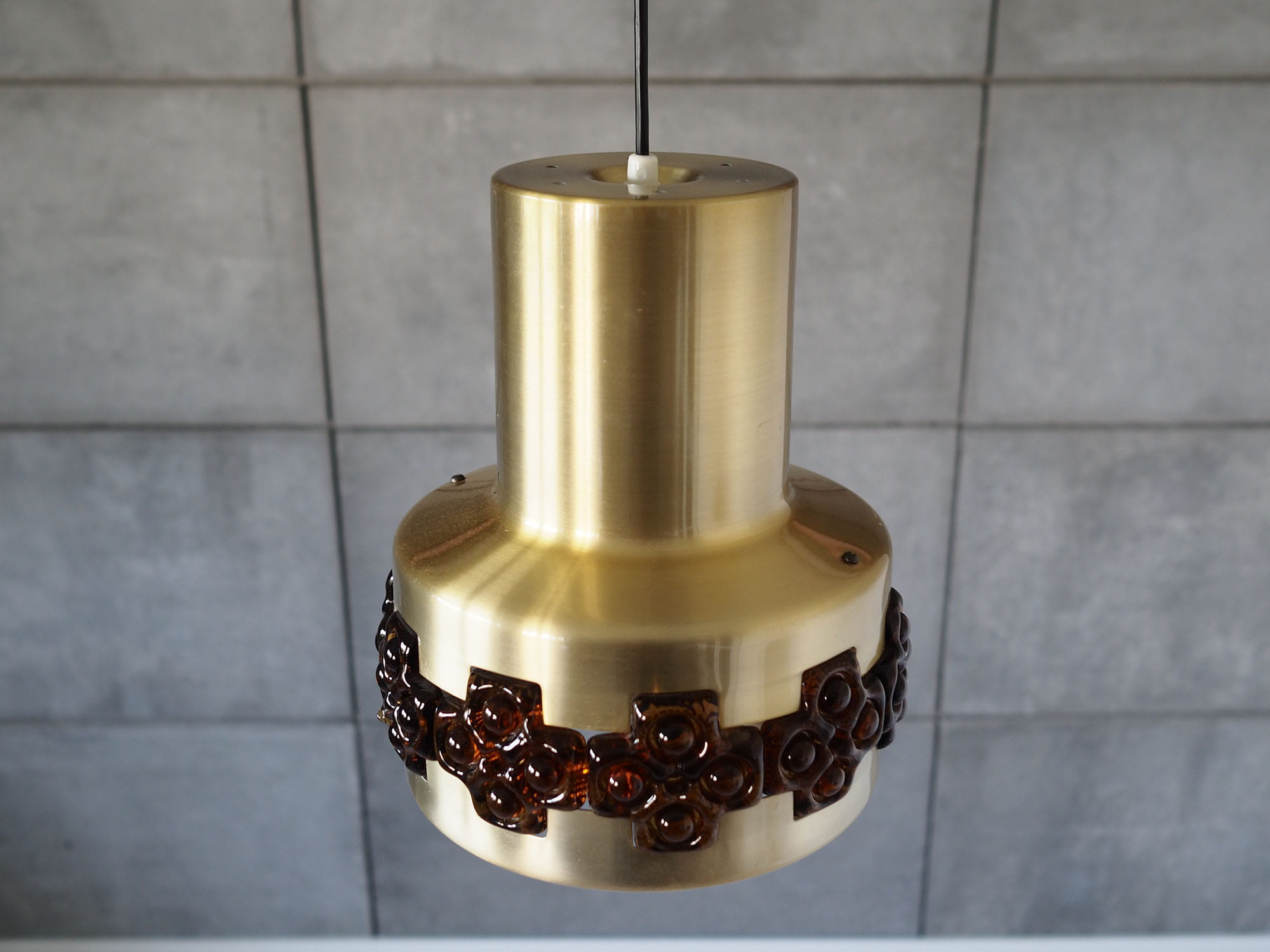 Vintage pendant lamp glass metal gold 1960s
