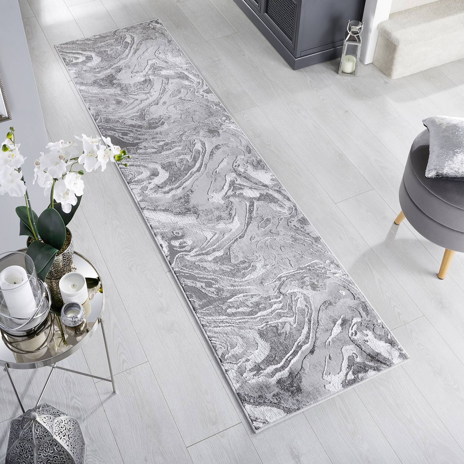Marbled Läufer Silber 60 x 230 cm