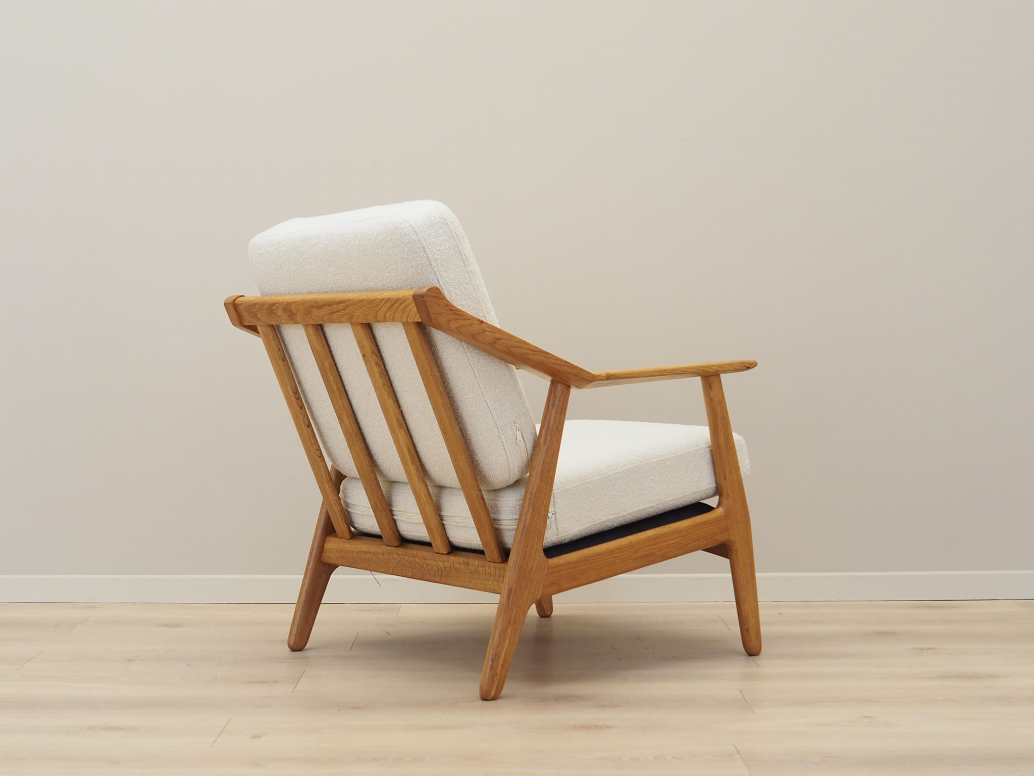 Vintage armchair oak wood textile cream 1960s