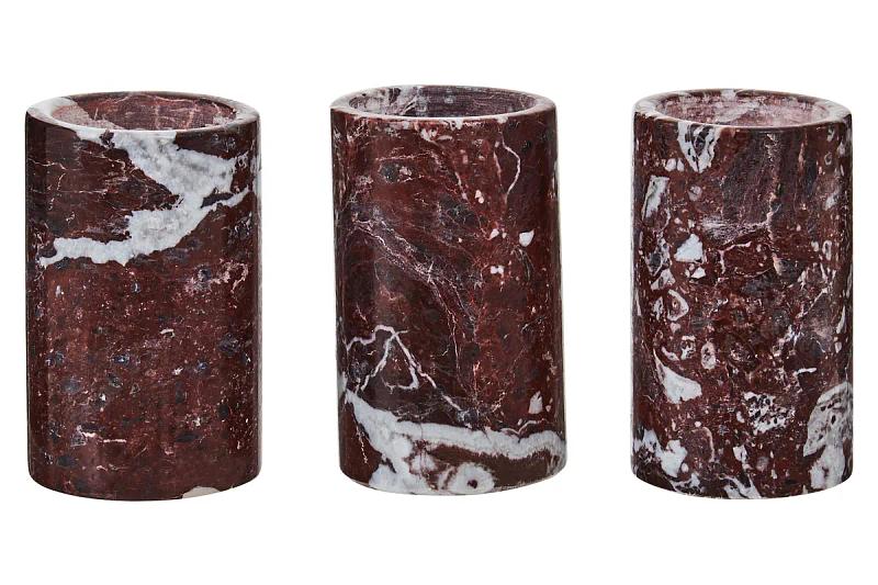 Salmo Set aus 3 Marmor-Teelichthaltern Rot