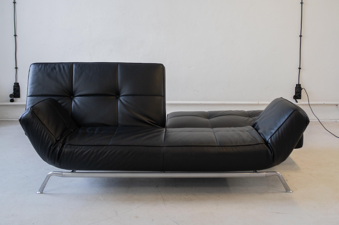 Vintage Pascal Mourgue Smala Sofa und Hocker Schwarz