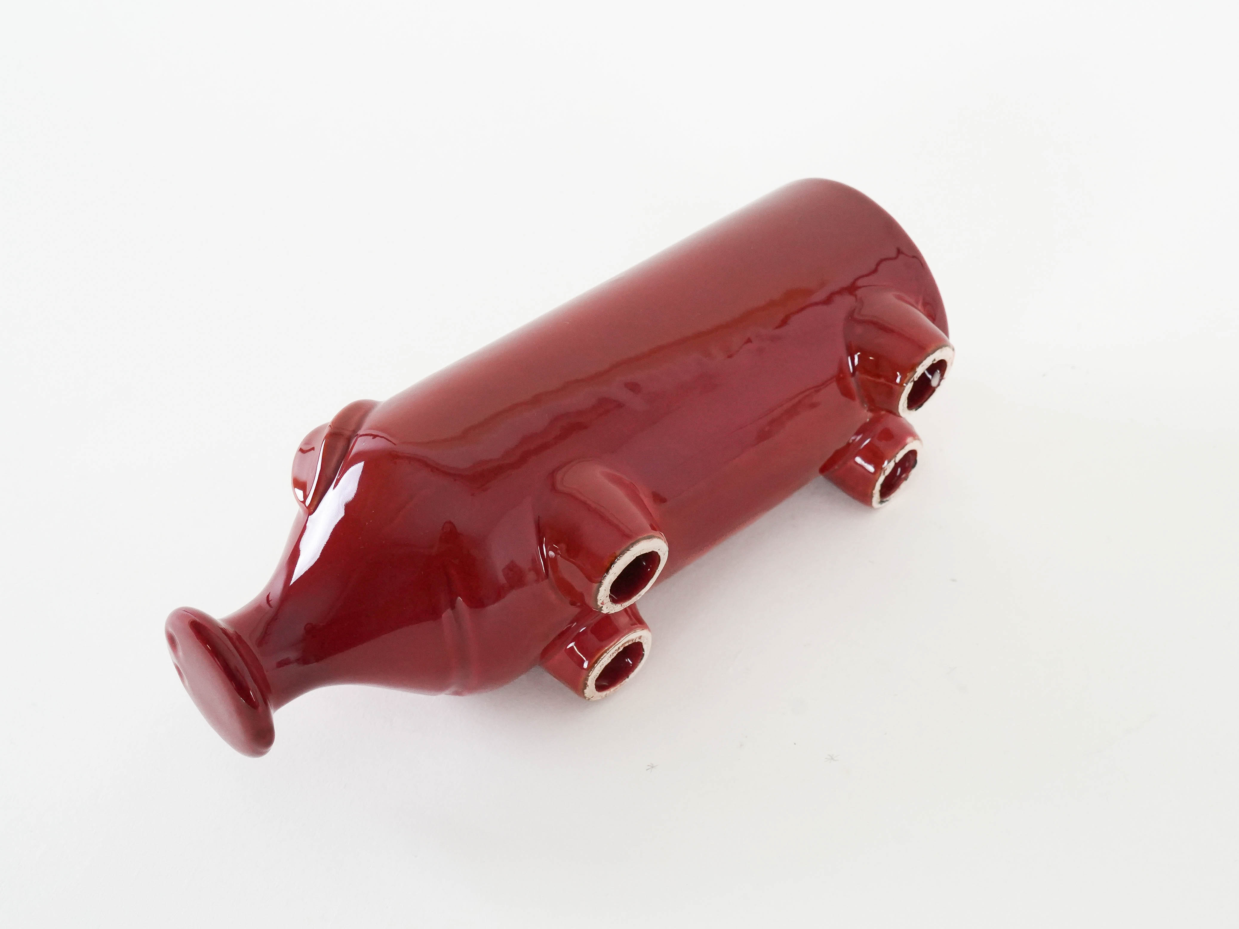 Sparschwein Porzellan Rot 1960er Jahre