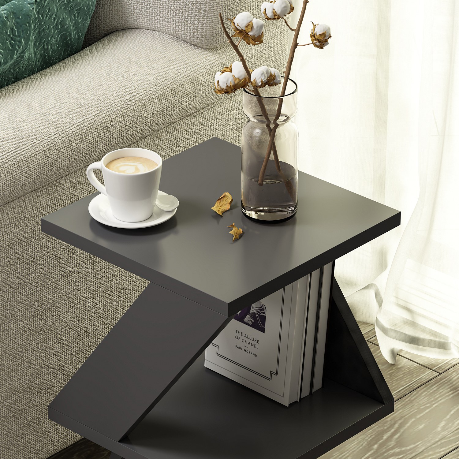 Albeni Side Table Wood Veneer Anthracite