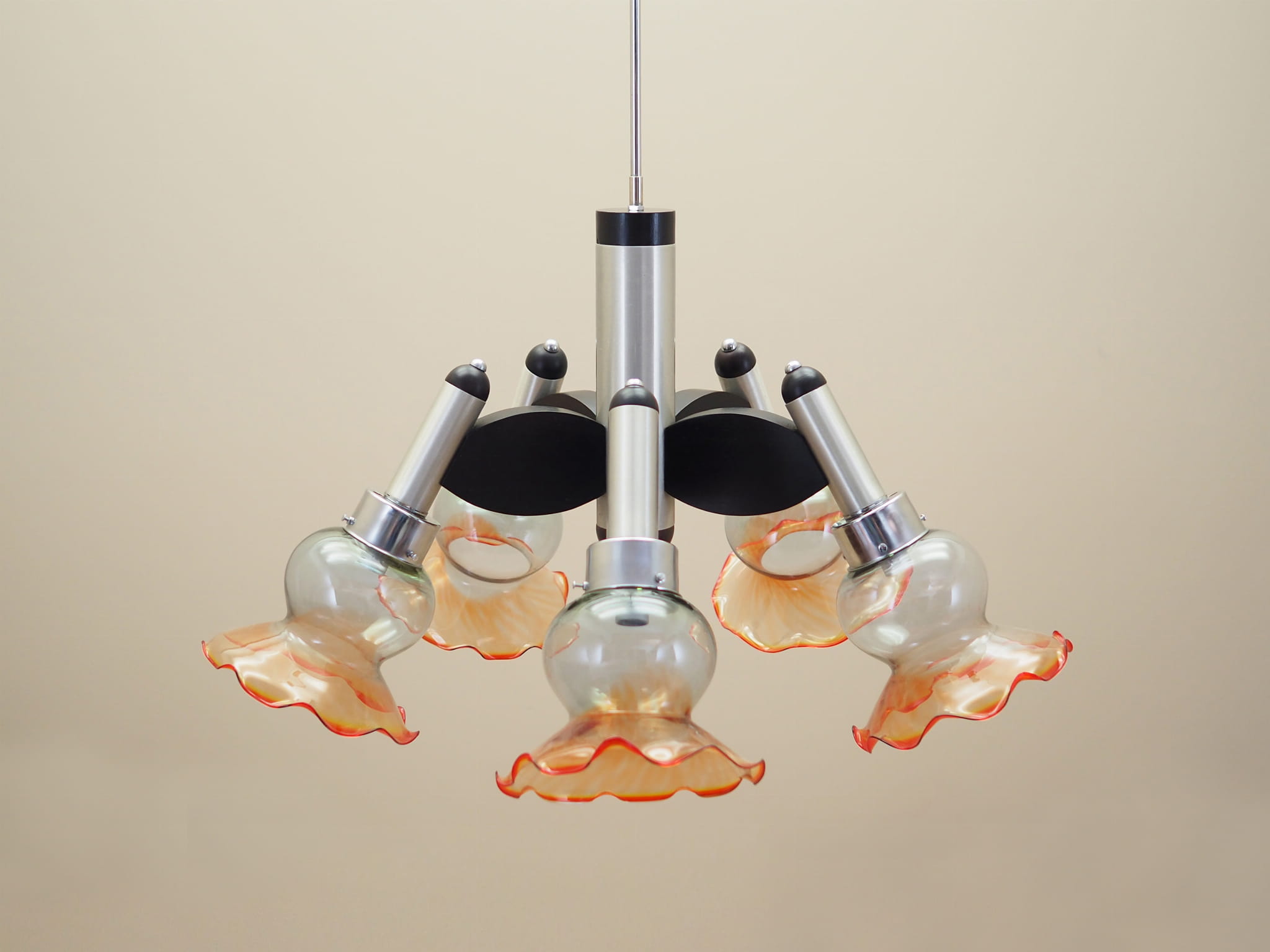 Vintage chandelier glass wood orange 1970s