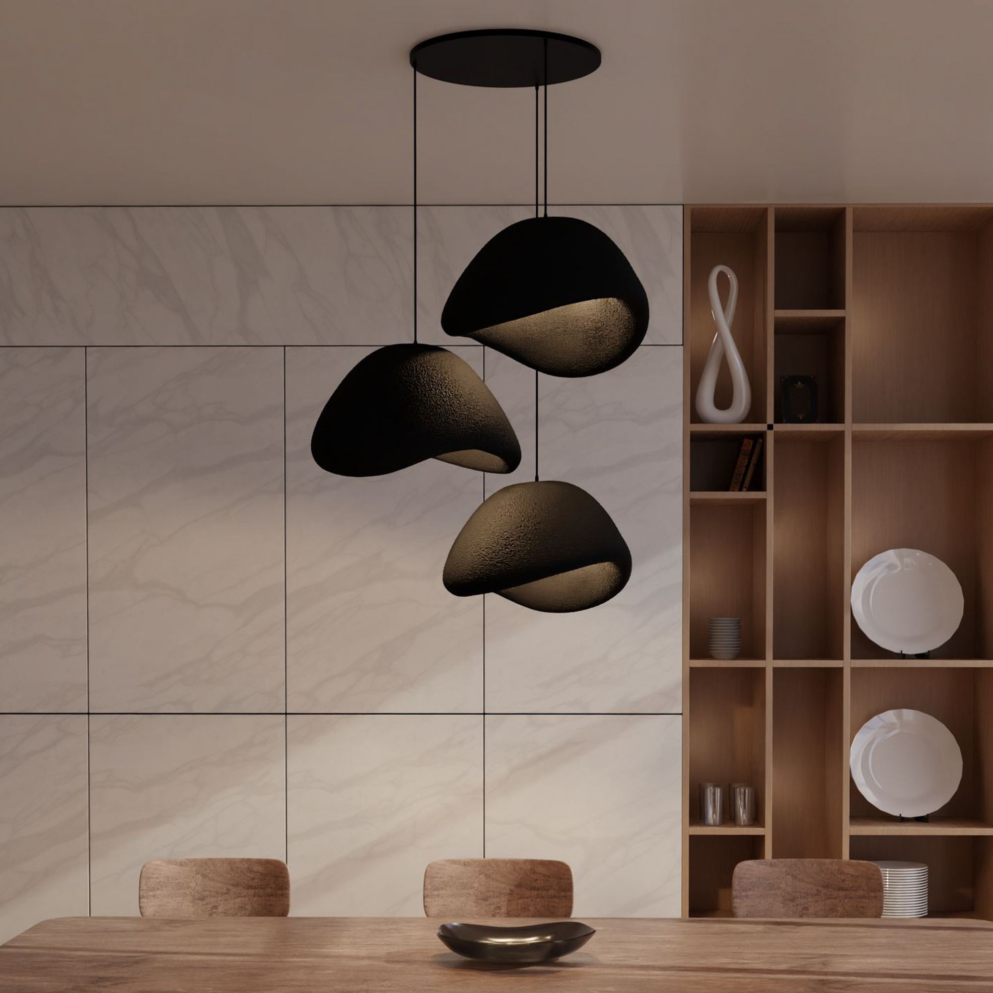 3-Flammig Wabi Sabi Stonefades Pendelleuchte Schwarz