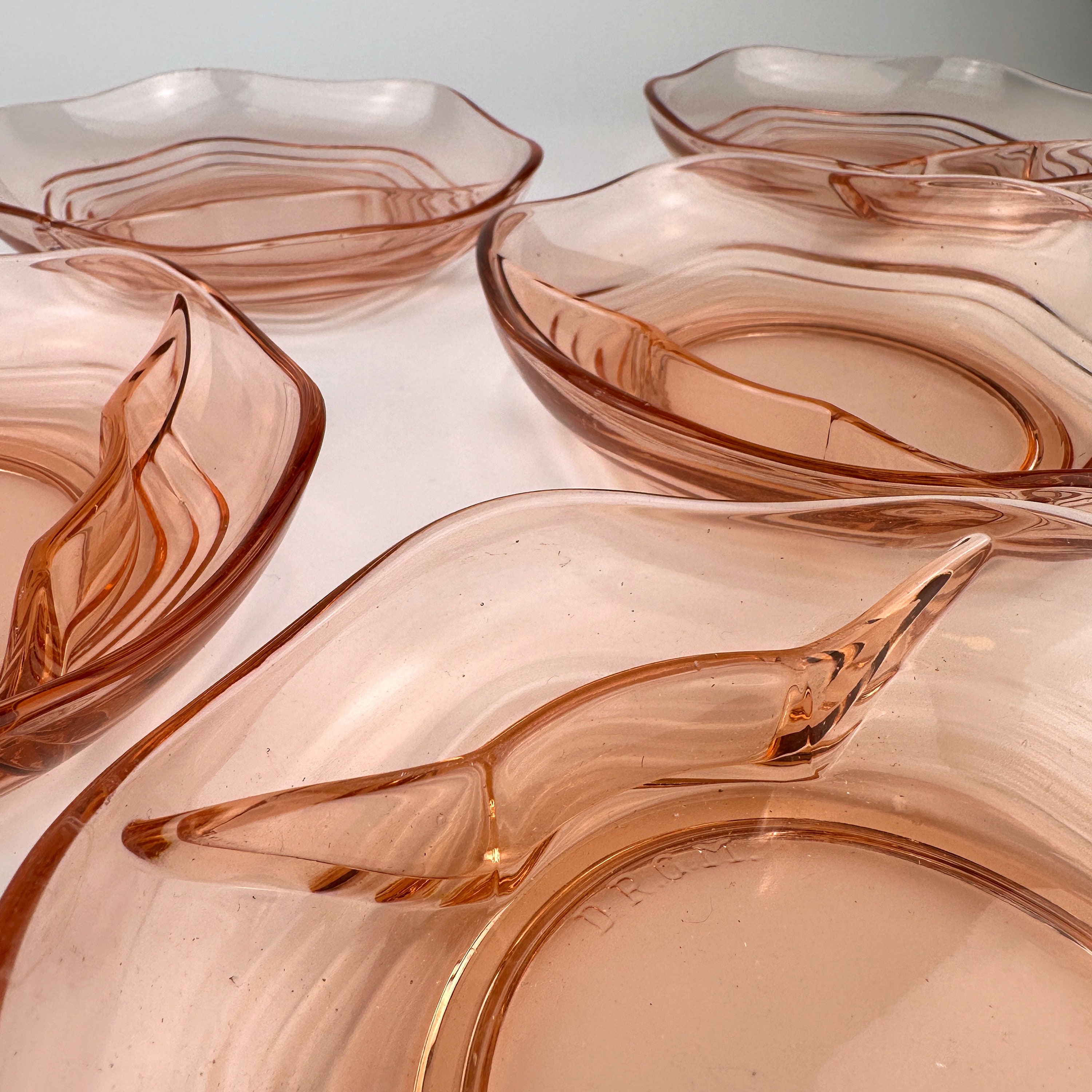 8x Rosalin Compote Bowls Glass 1930s