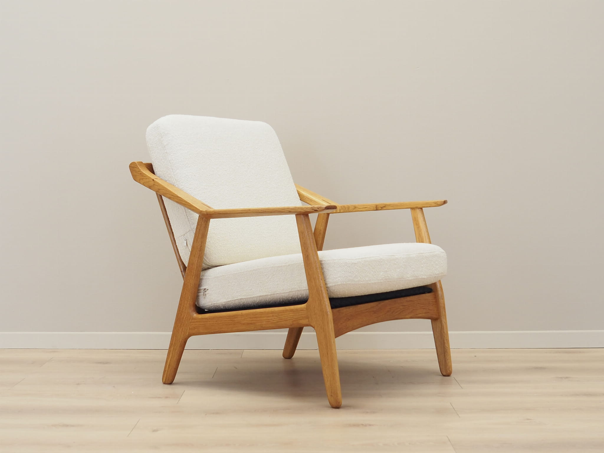 Vintage armchair oak wood textile cream 1960s