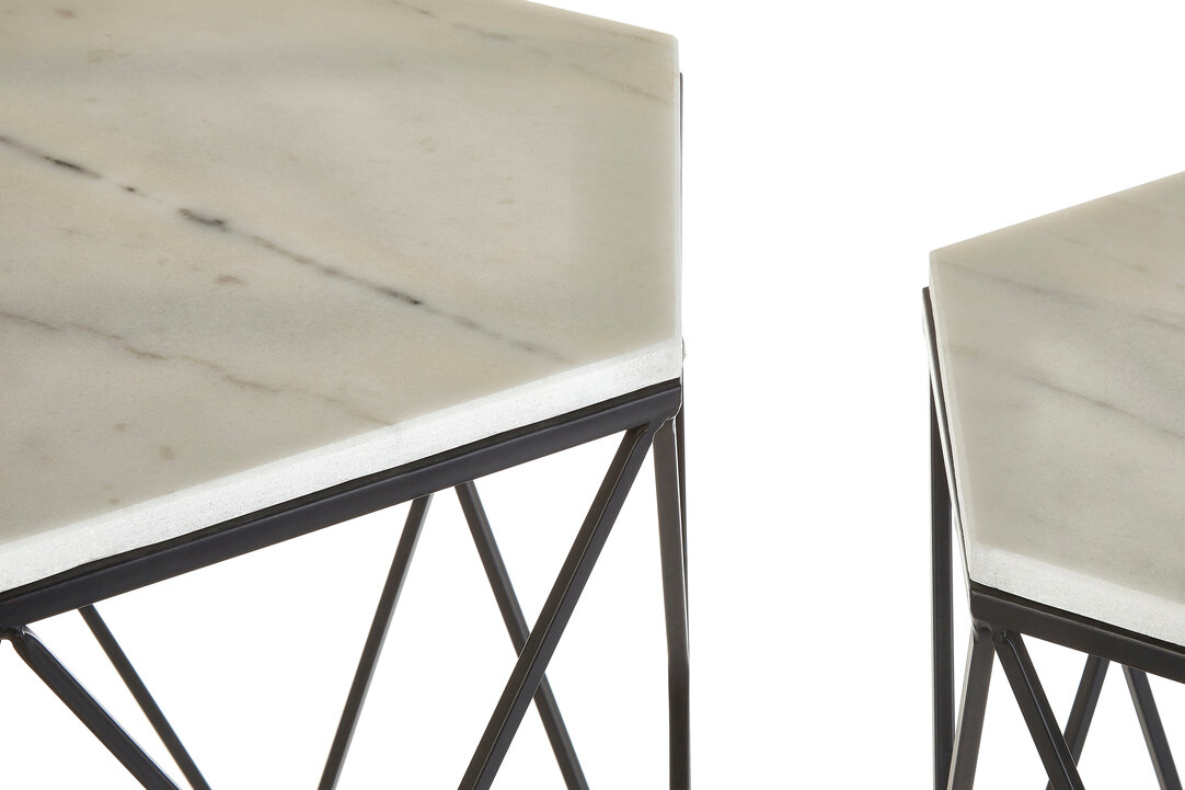 2x Arcana Hexagonal Side Table Marble Metal