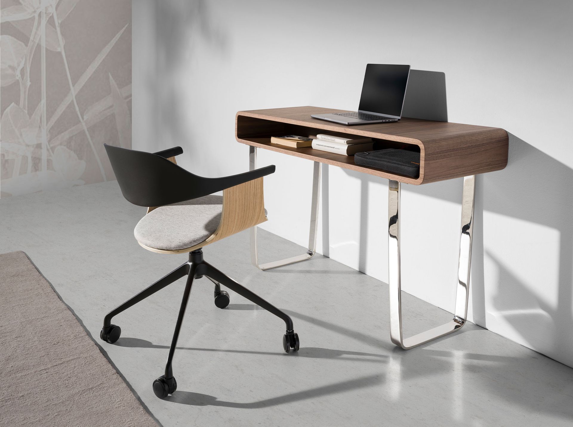 Rectangular console table wood veneer steel