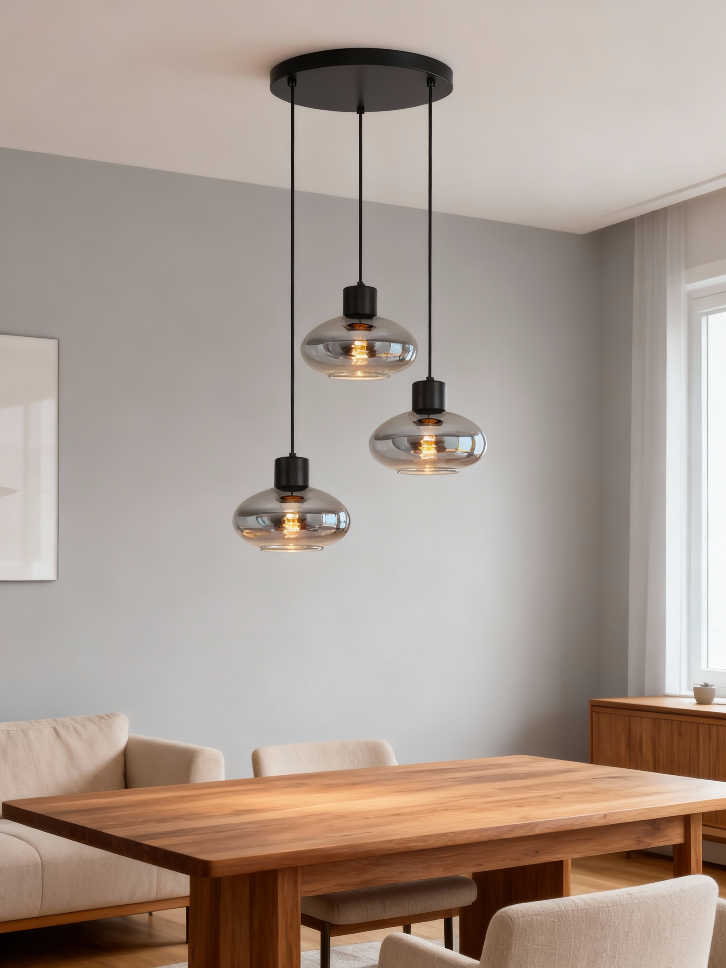 Pendant light Laport cast iron 3-light smoked glass black