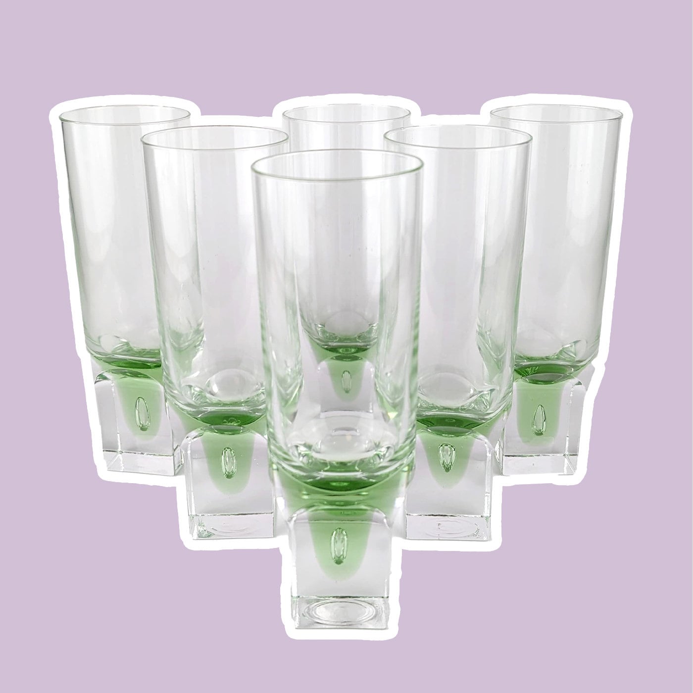 6x Vintage Space Age Trinkglas Kristall Grün 1960er Jahre