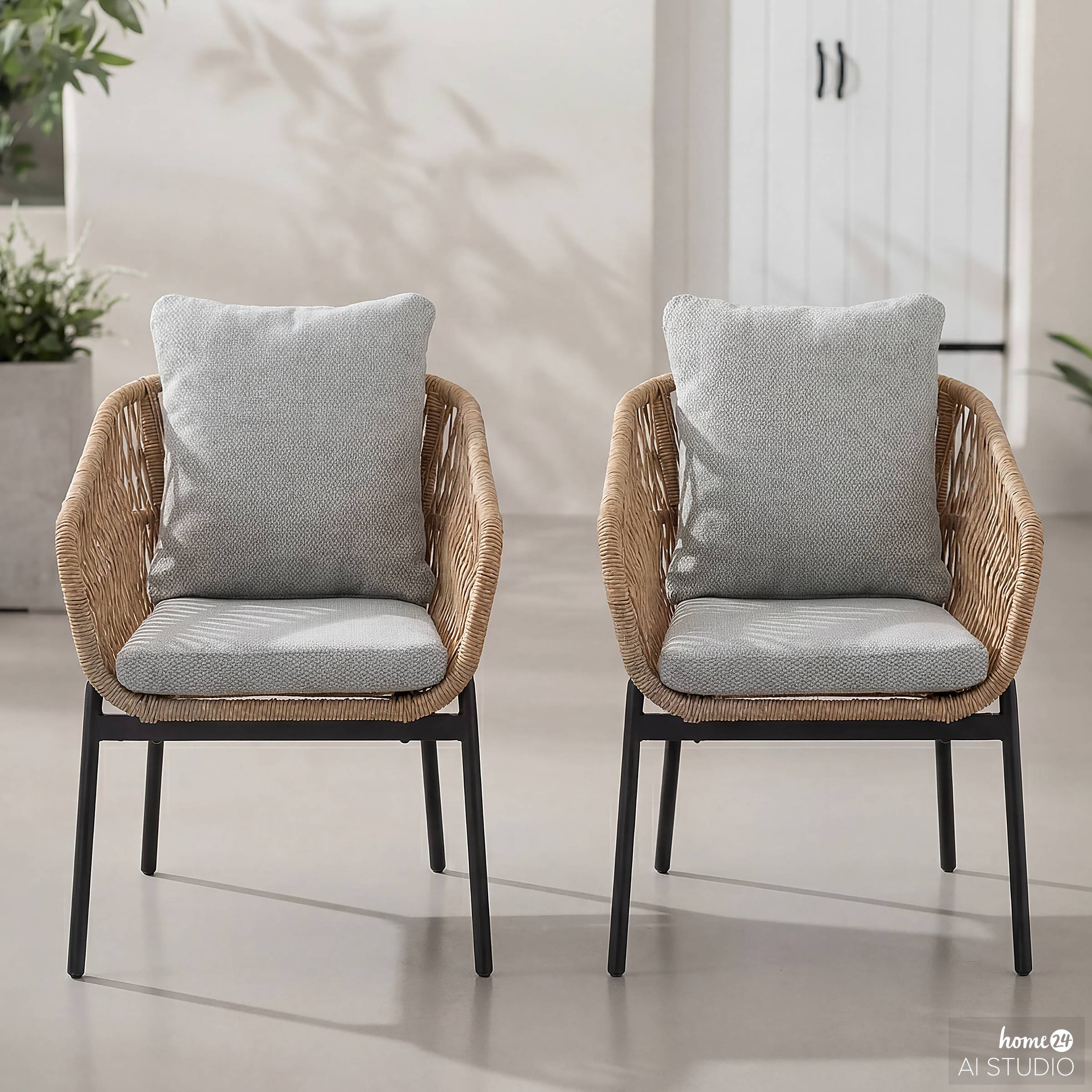 Ruvo Gartenstuhl 2er-Set Polyrattan Webstoff Braun Grau